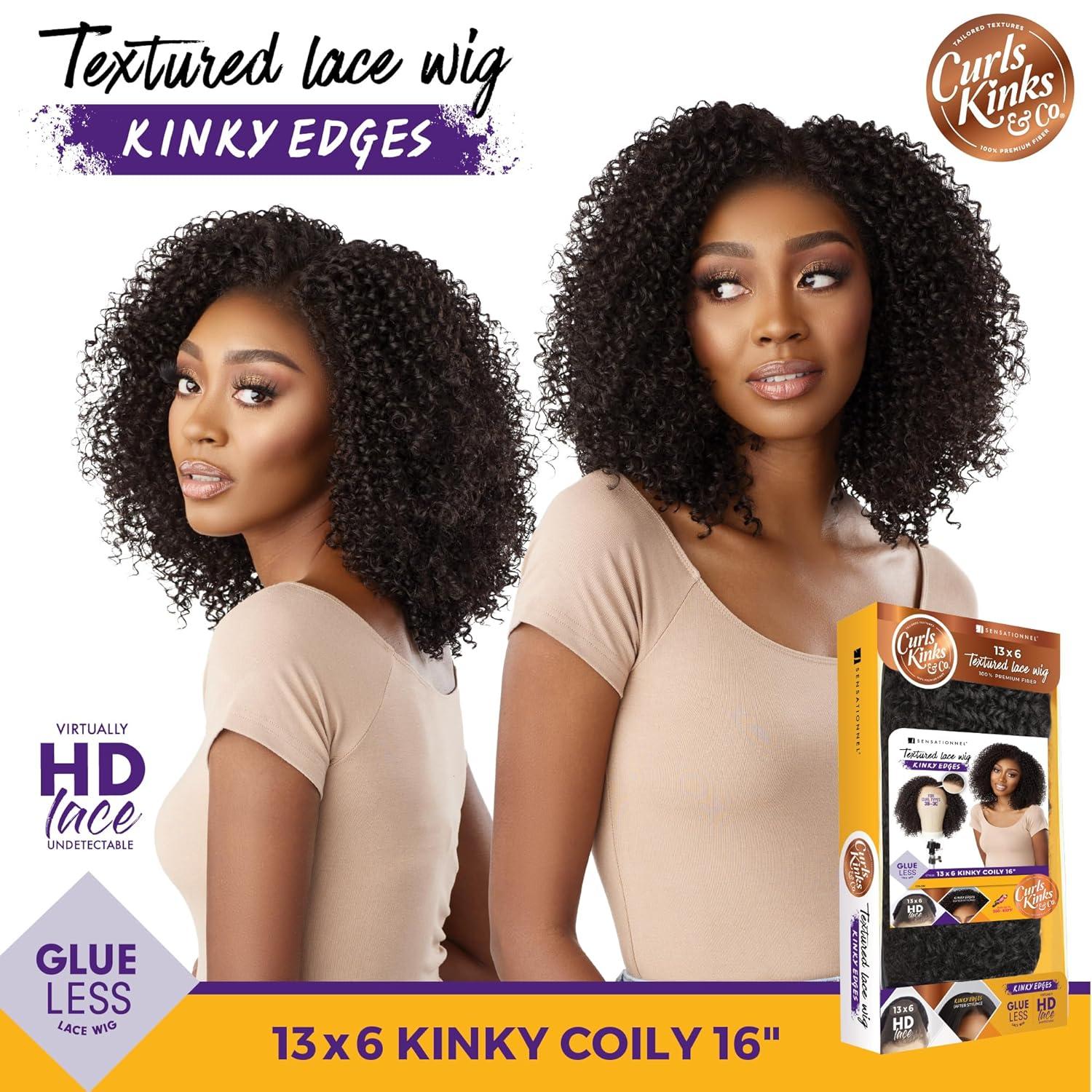 imageSensationnel Curls Kinksandco Kinkyedges Wig Kinky Coily 16 Inch 13X6 Lace Frontal Natural Kinkytexture Edged Hairline for Natural 3C to 4C Hair Textures 1 JETBLACK2 DARKBROWN