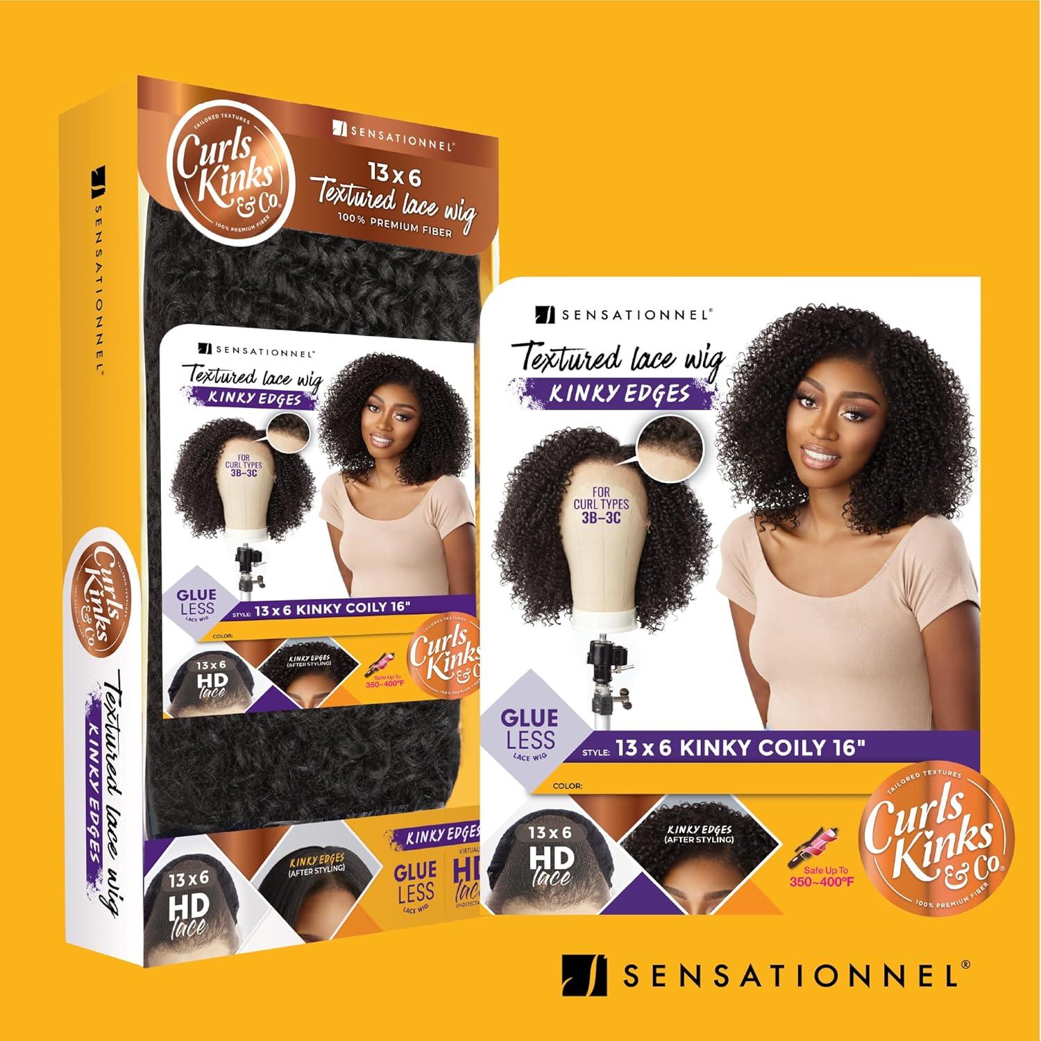 imageSensationnel Curls Kinksandco Kinkyedges Wig Kinky Coily 16 Inch 13X6 Lace Frontal Natural Kinkytexture Edged Hairline for Natural 3C to 4C Hair Textures 1 JETBLACKHL3451