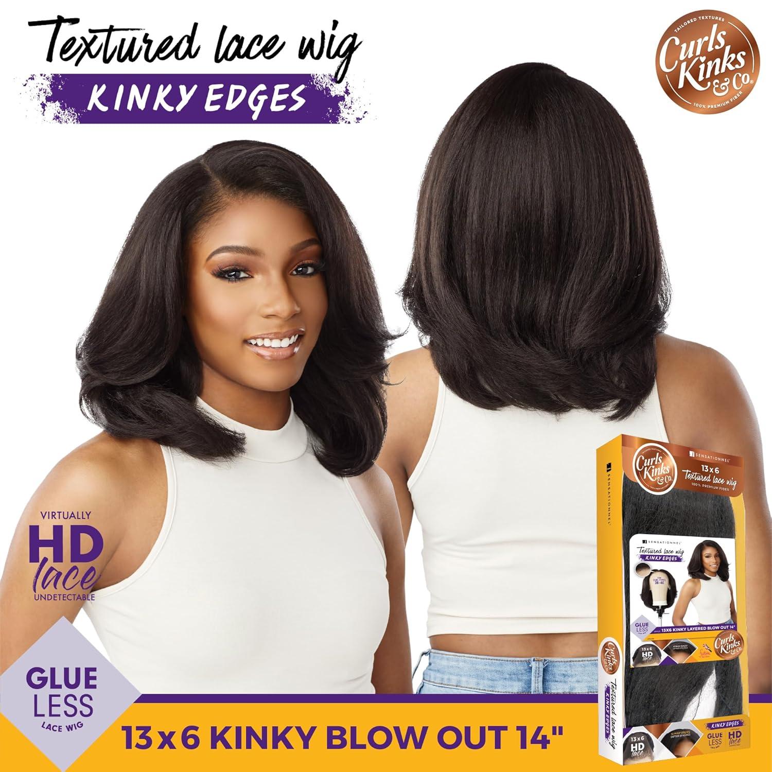 imageSensationnel Curls Kinksandco Kinkyedges Wig Kinky Layered Blow Out 14 Inch 13X6 Lace Frontal Natural Kinkytexture Edged Hairline for Natural 3C to 4C Hair Textures 1 JETBLACKHL28044