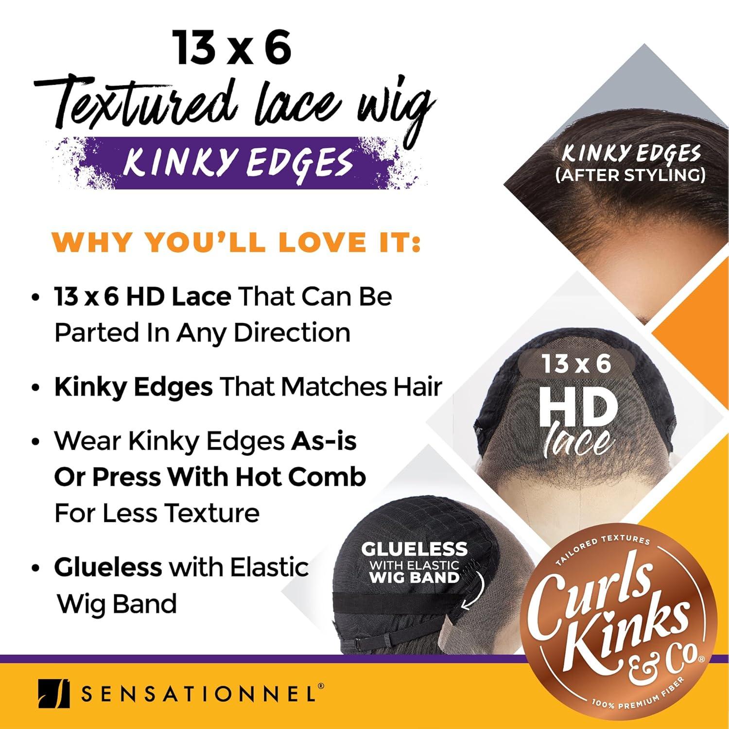 imageSensationnel Curls Kinksandco Kinkyedges Wig Kinky Layered Blow Out 14 Inch 13X6 Lace Frontal Natural Kinkytexture Edged Hairline for Natural 3C to 4C Hair Textures 1 JETBLACKM44