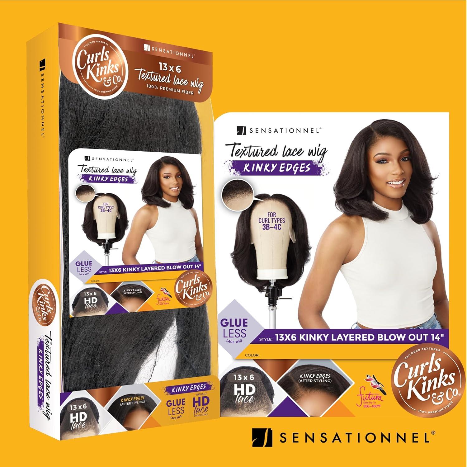 imageSensationnel Curls Kinksandco Kinkyedges Wig Kinky Layered Blow Out 14 Inch 13X6 Lace Frontal Natural Kinkytexture Edged Hairline for Natural 3C to 4C Hair Textures 1 JETBLACK1B OFFBLACK