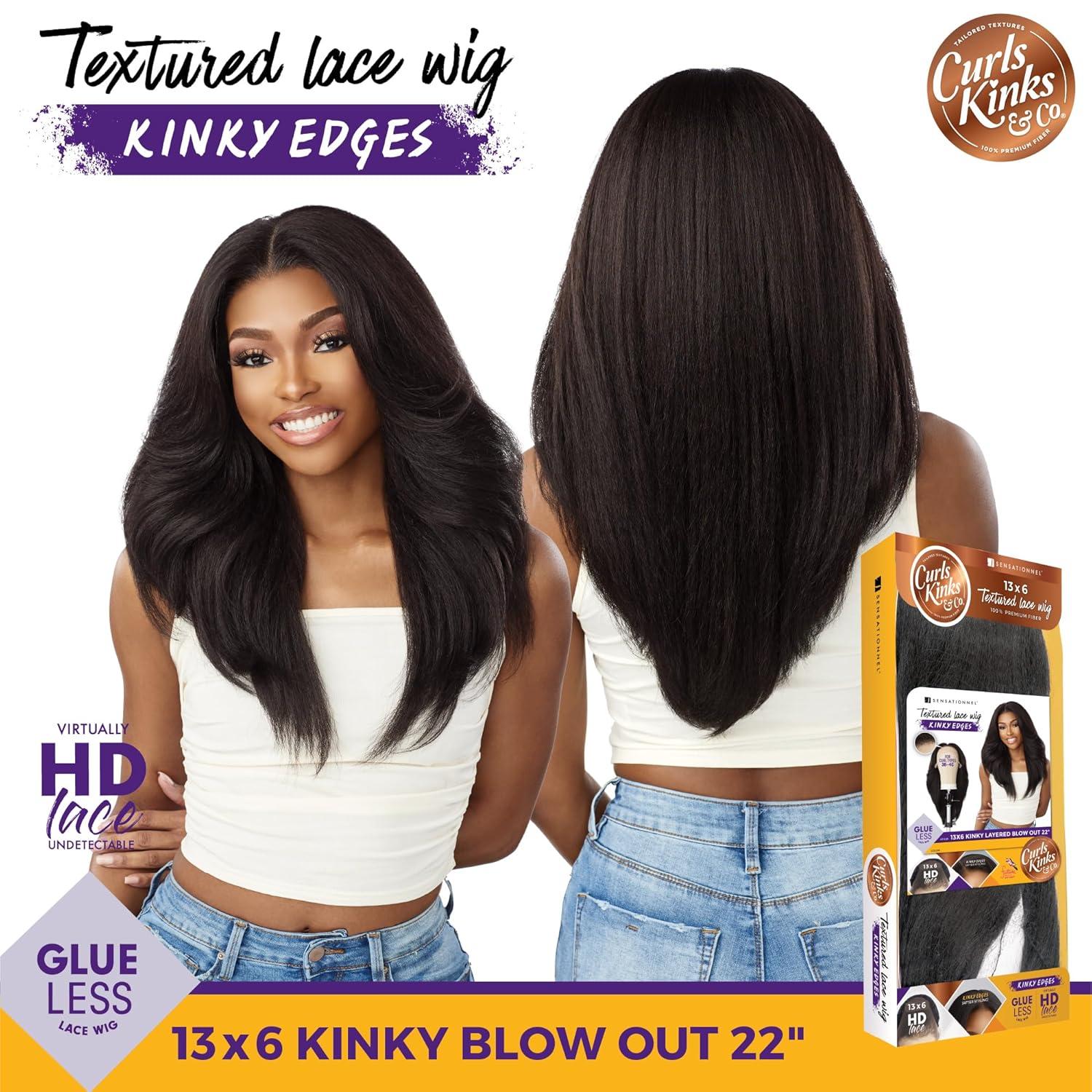 imageSensationnel Curls Kinksandco Kinkyedges Wig Kinky Layered Blow Out 22 Inch 13X6 Lace Frontal Natural Kinkytexture Edged Hairline for Natural 3C to 4C Hair Textures 1 JETBLACK1B OFFBLACK