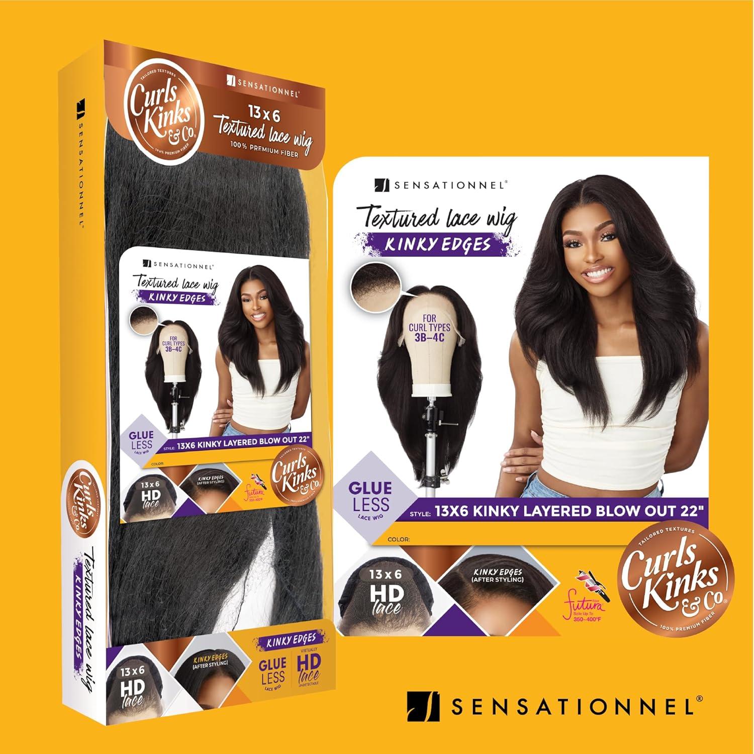 imageSensationnel Curls Kinksandco Kinkyedges Wig Kinky Layered Blow Out 22 Inch 13X6 Lace Frontal Natural Kinkytexture Edged Hairline for Natural 3C to 4C Hair Textures 1 JETBLACK1B OFFBLACK