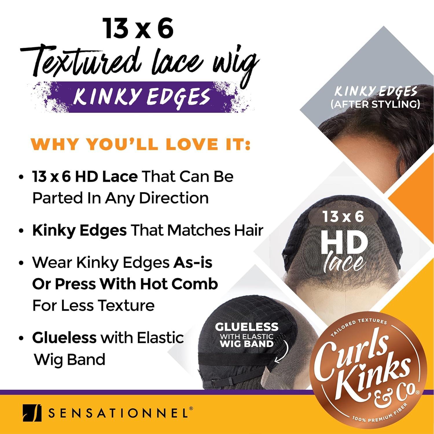 imageSensationnel Curls Kinksandco Kinkyedges Wig Kinky Natural Wave 14 Inch 13X6 Lace Frontal Kinkytexture Edged Hairline for Natural 3C to 4C Hair Textures 1 JETBLACKTH2COPPER