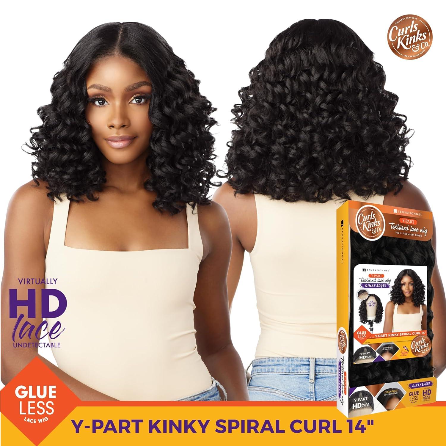 imageSensationnel Curls Kinksandco Kinkyedges Wig Kinky Spiral Curl 14 Inch Y Part Lace Natural Kinkytexture Edged Hairline for Natural 3C to 4C Hair Textures 1 JETBLACK2 DARKBROWN