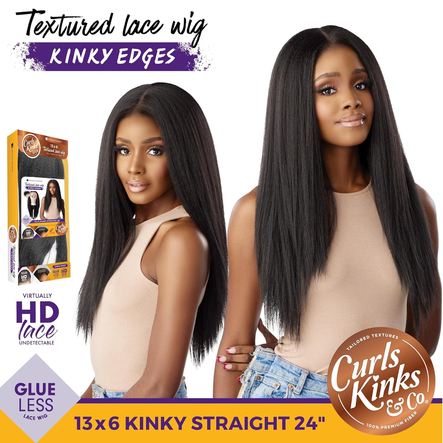 imageSensationnel Curls Kinksandco Kinkyedges Wig Kinky Straight 24 Inch 13X6 Lace Frontal Natural Kinkytexture Edged Hairline for Natural 3C to 4C Hair Textures 1 JETBLACKBALAYAGEMOCHA