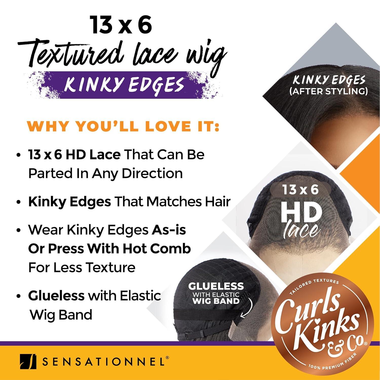 imageSensationnel Curls Kinksandco Kinkyedges Wig Kinky Straight 24 Inch 13X6 Lace Frontal Natural Kinkytexture Edged Hairline for Natural 3C to 4C Hair Textures 1 JETBLACKBALAYAGEGOLD