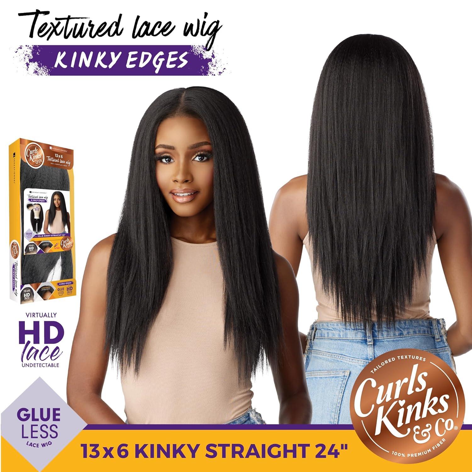 imageSensationnel Curls Kinksandco Kinkyedges Wig Kinky Straight 24 Inch 13X6 Lace Frontal Natural Kinkytexture Edged Hairline for Natural 3C to 4C Hair Textures 1 JETBLACKBALAYAGEGOLD