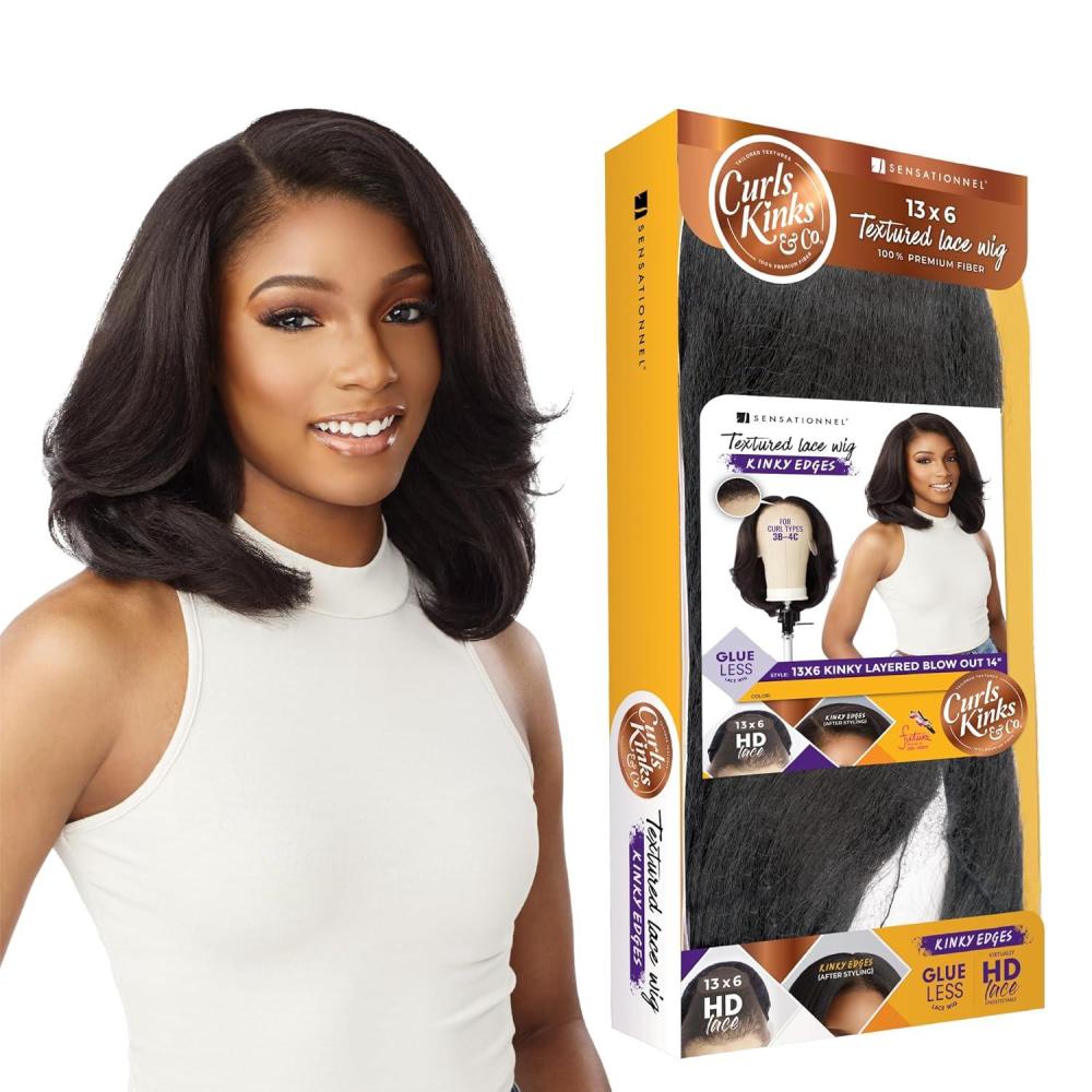 imageSensationnel Curls Kinksandco Kinkyedges Wig Kinky Layered Blow Out 14 Inch 13X6 Lace Frontal Natural Kinkytexture Edged Hairline for Natural 3C to 4C Hair Textures 1 JETBLACKSHCHESTNUT