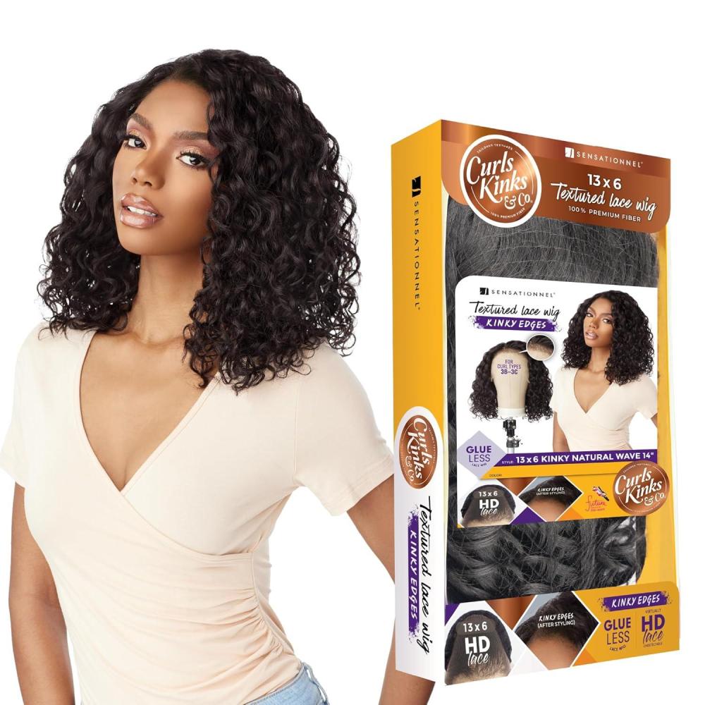 imageSensationnel Curls Kinksandco Kinkyedges Wig  Kinky Natural Wave 14 Inch 13X6 Lace Frontal Kinkytexture Edged Hairline for Natural 3C to 4C Hair Textures 1 JETBLACKTH2COPPER