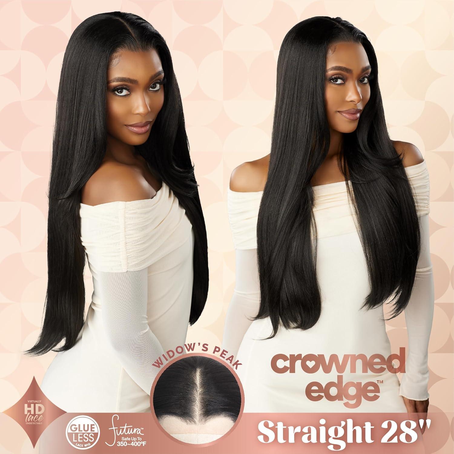 imageSensationnel Crowned Edge Widows Peak Lacewig Straight 28 Inch Glueless 13x5 HD Lace Frontal Synthetic Wig with Preplucked Preshaped Hairline VANILLABLONDE