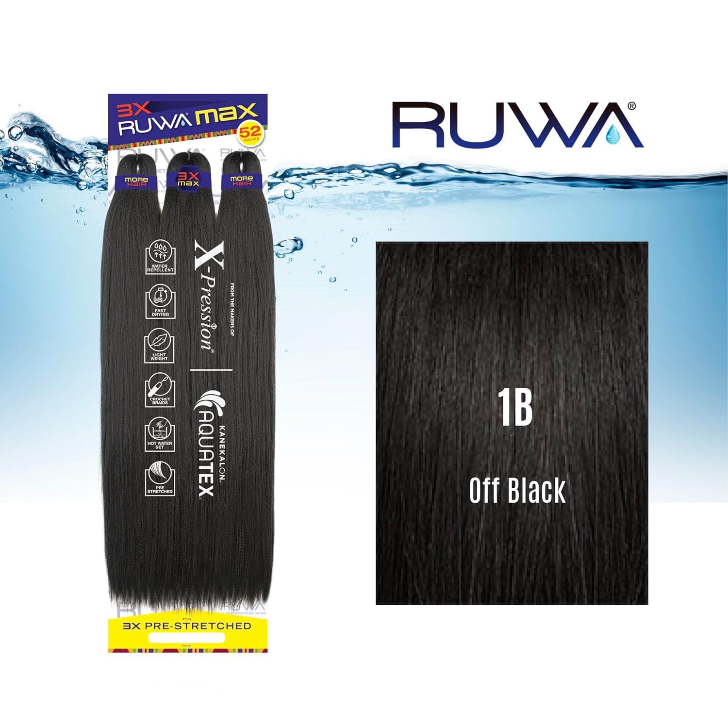 imageSensationnel Ruwa Prestretched Braiding Hair 3x Max 52 Inch Water Repellent Kanekalon Fast Dry Synthetic Sports Itch Free 1 Pack 1 JETBLACK1B OFFBLACK