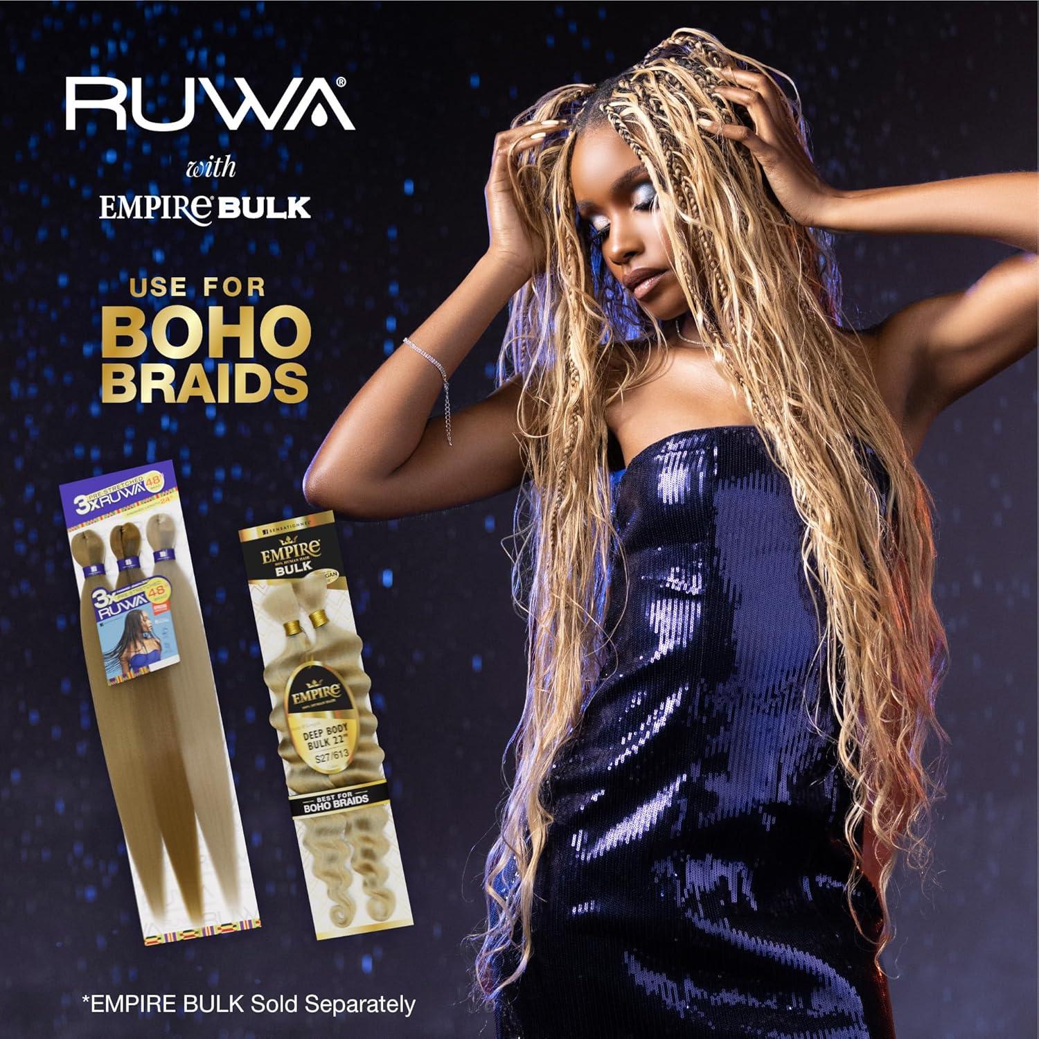 imageSensationnel Ruwa Prestretched Braiding Hair 3x Max 52 Inch Water Repellent Kanekalon Fast Dry Synthetic Sports Itch Free 1 Pack 1 JETBLACK2 DARKBROWN