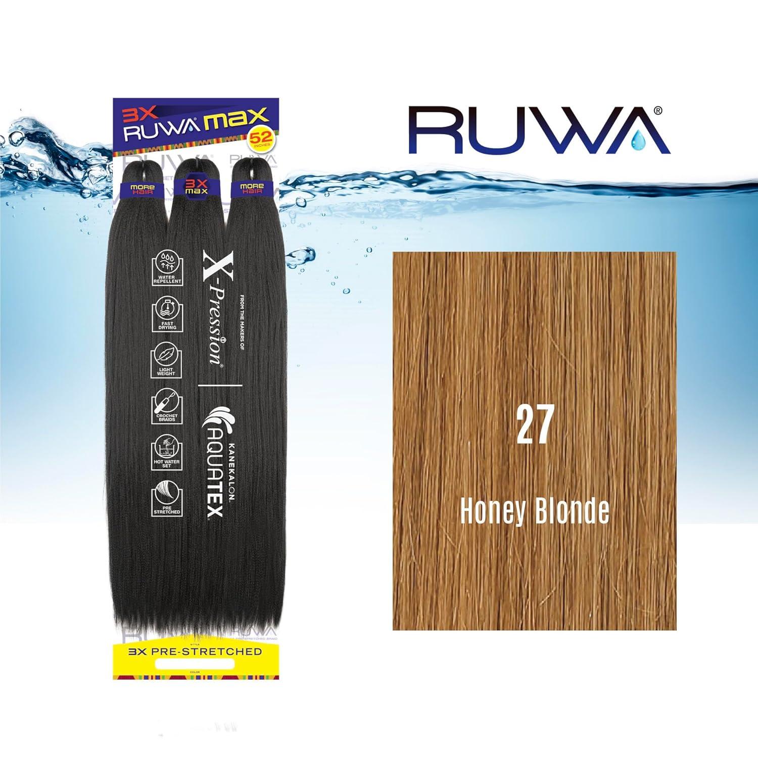 imageSensationnel Ruwa Prestretched Braiding Hair 3x Max 52 Inch Water Repellent Kanekalon Fast Dry Synthetic Sports Itch Free 1 Pack 1 JETBLACK27 HONEYBLONDE