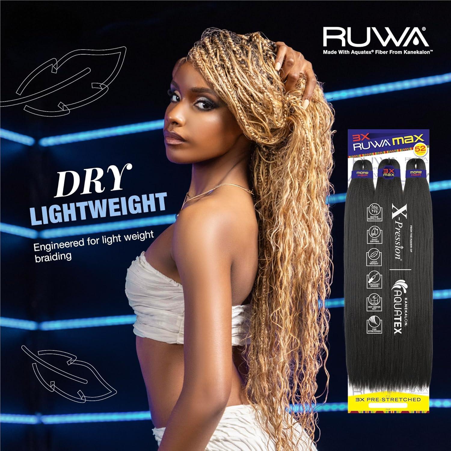 imageSensationnel Ruwa Prestretched Braiding Hair 3x Max 52 Inch Water Repellent Kanekalon Fast Dry Synthetic Sports Itch Free 1 Pack 1 JETBLACK30 LIGHTAUBURN