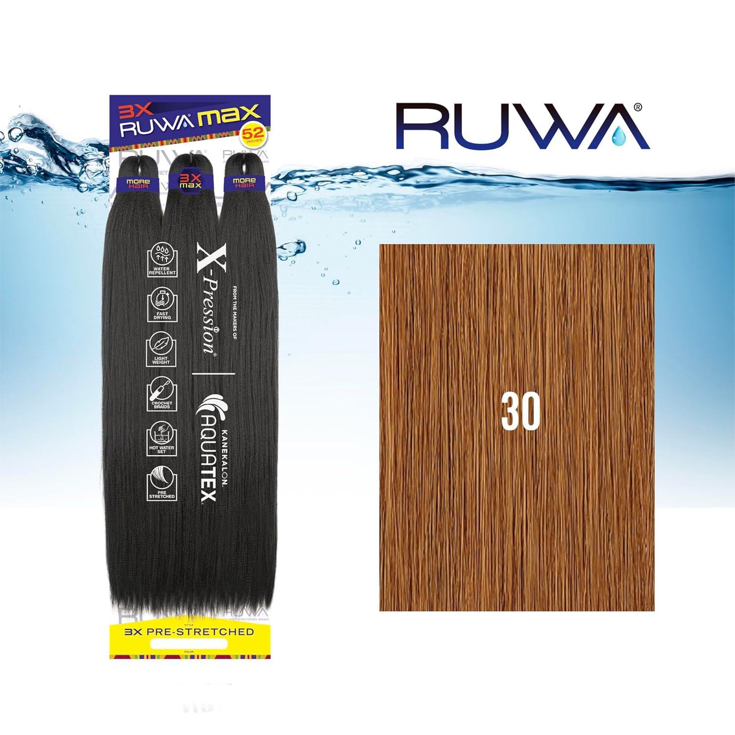 imageSensationnel Ruwa Prestretched Braiding Hair 3x Max 52 Inch Water Repellent Kanekalon Fast Dry Synthetic Sports Itch Free 1 Pack 1 JETBLACK30 LIGHTAUBURN