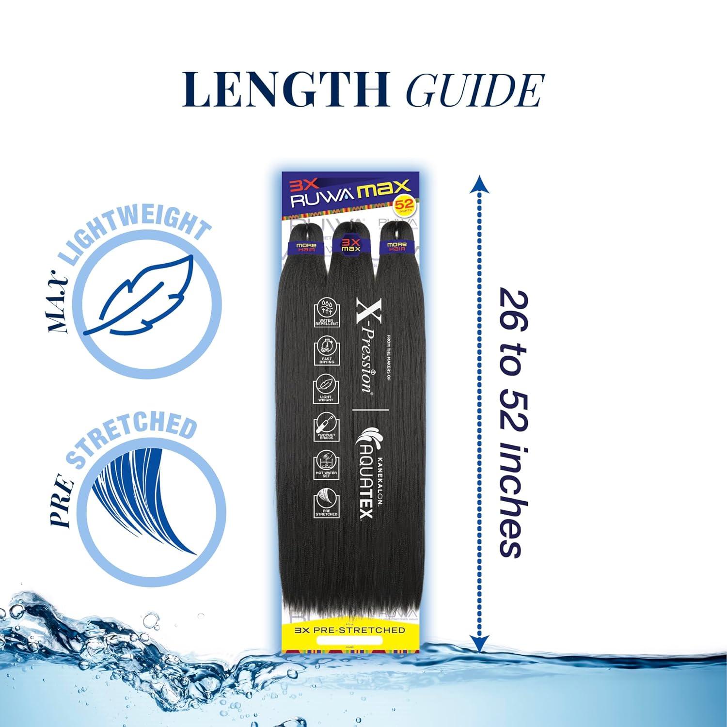 imageSensationnel Ruwa Prestretched Braiding Hair 3x Max 52 Inch Water Repellent Kanekalon Fast Dry Synthetic Sports Itch Free 1 Pack 1 JETBLACK33