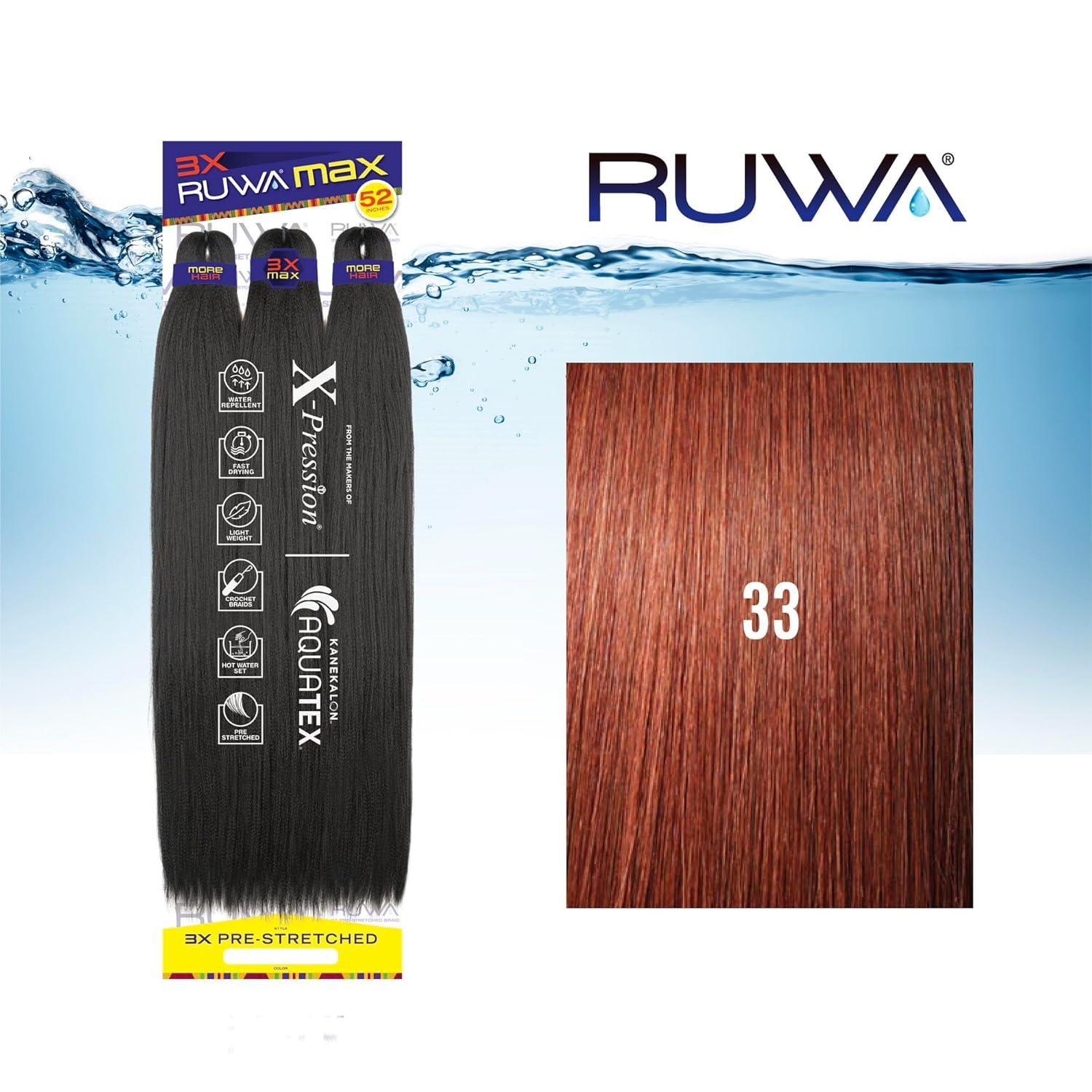 imageSensationnel Ruwa Prestretched Braiding Hair 3x Max 52 Inch Water Repellent Kanekalon Fast Dry Synthetic Sports Itch Free 1 Pack 1 JETBLACK33