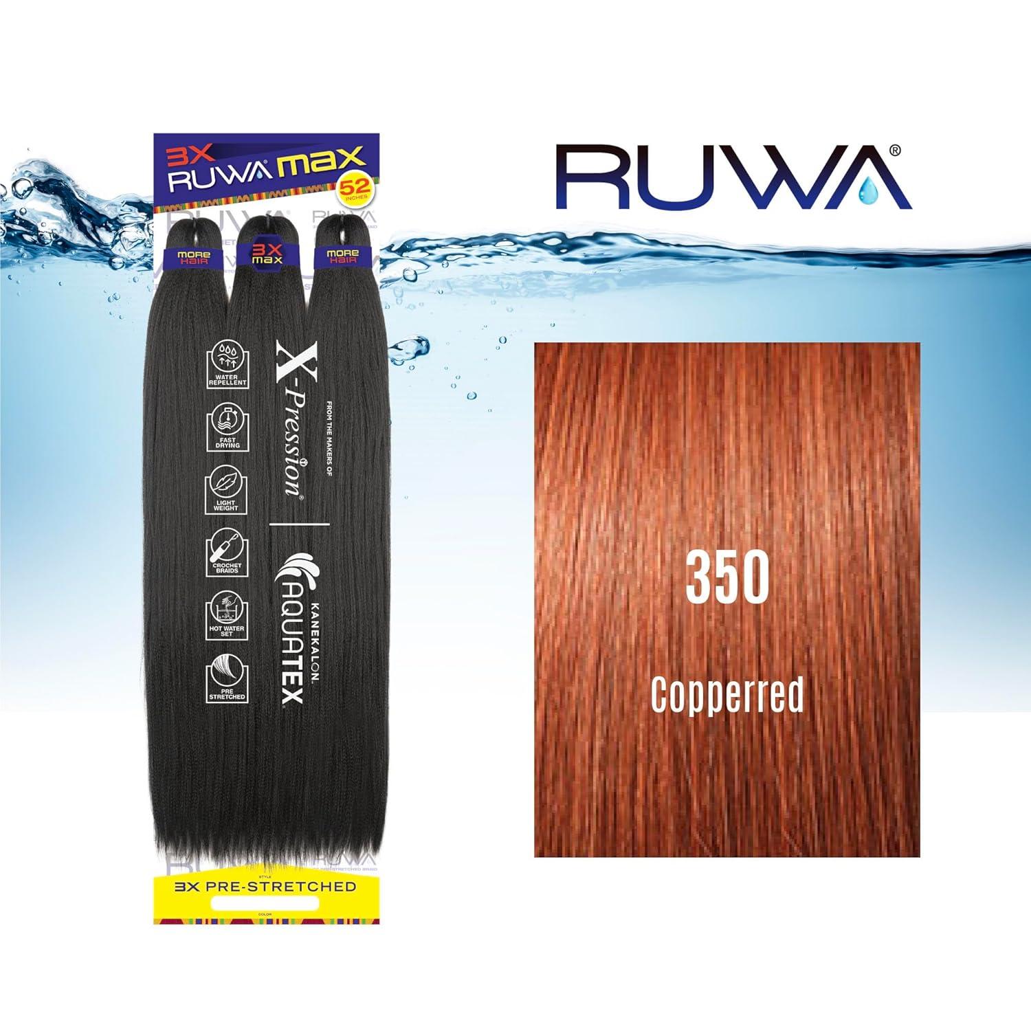 imageSensationnel Ruwa Prestretched Braiding Hair 3x Max 52 Inch Water Repellent Kanekalon Fast Dry Synthetic Sports Itch Free 1 Pack 1 JETBLACK350 COPPERRED