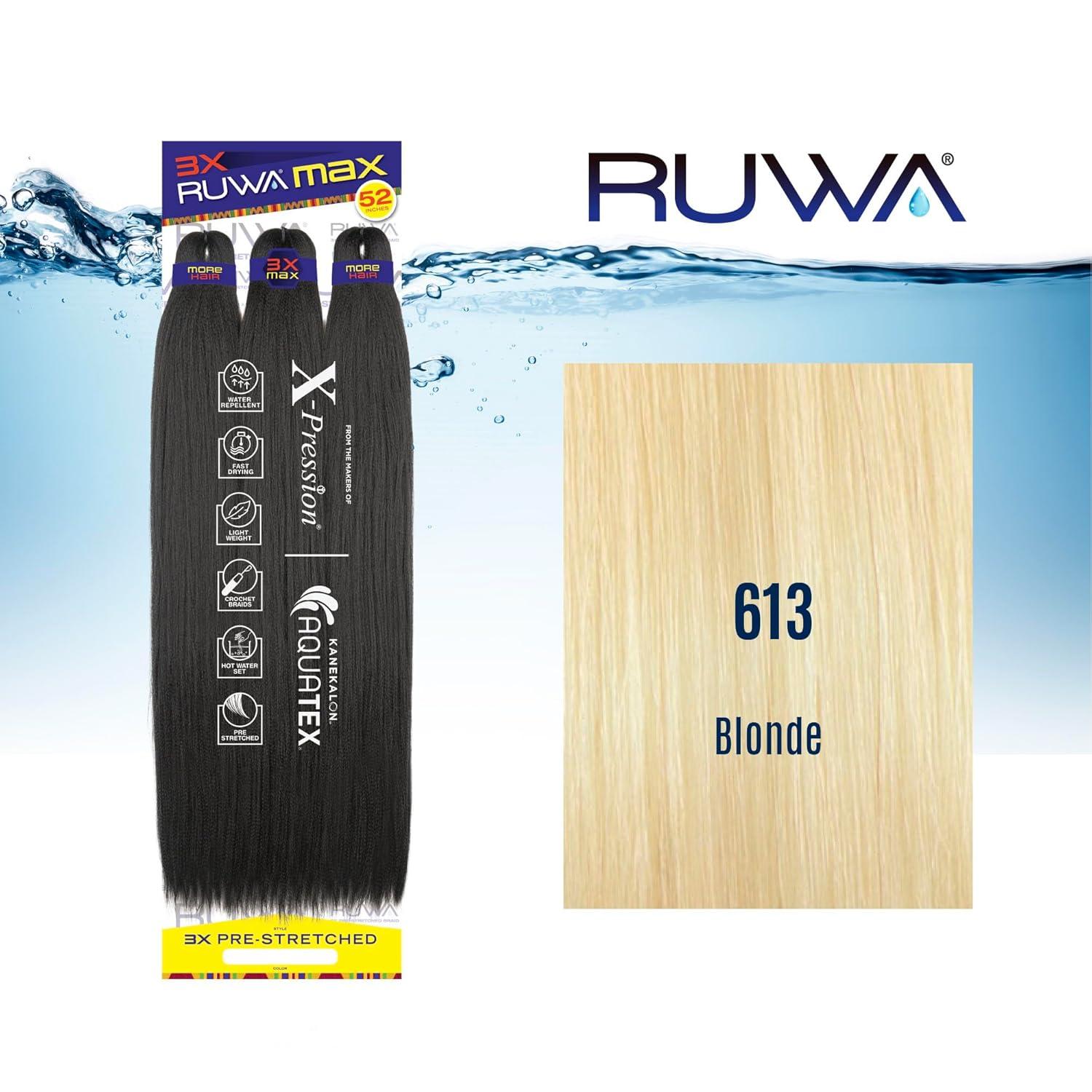 imageSensationnel Ruwa Prestretched Braiding Hair 3x Max 52 Inch Water Repellent Kanekalon Fast Dry Synthetic Sports Itch Free 1 Pack 1 JETBLACK613 BLONDE