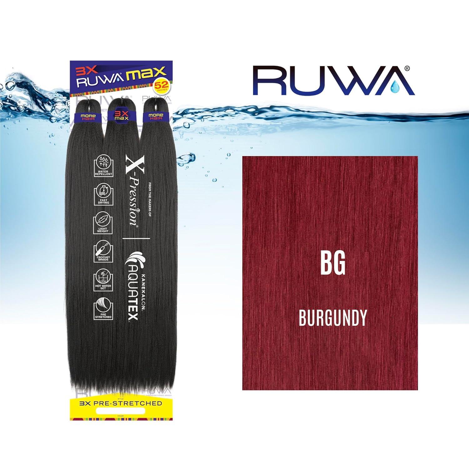imageSensationnel Ruwa Prestretched Braiding Hair 3x Max 52 Inch Water Repellent Kanekalon Fast Dry Synthetic Sports Itch Free 1 Pack 1 JETBLACKBG BURGUNDY