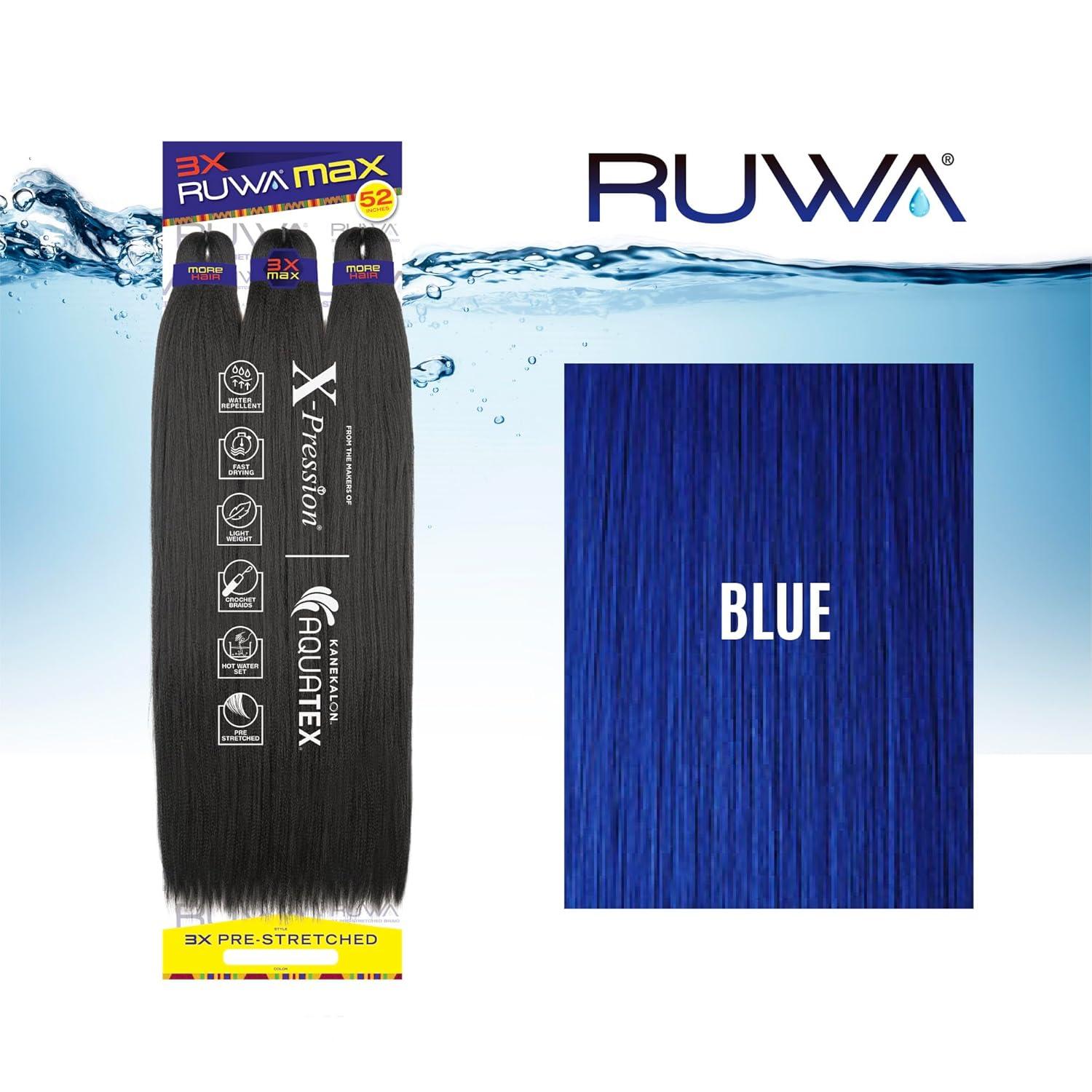 imageSensationnel Ruwa Prestretched Braiding Hair 3x Max 52 Inch Water Repellent Kanekalon Fast Dry Synthetic Sports Itch Free 1 Pack 1 JETBLACKBLUE