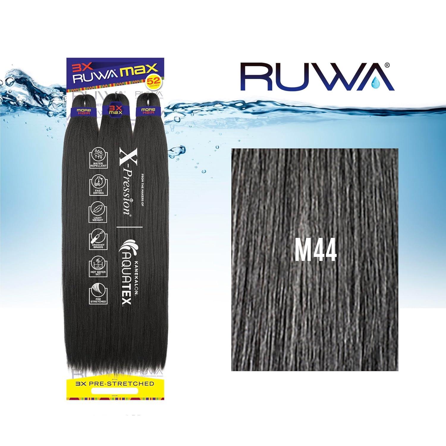 imageSensationnel Ruwa Prestretched Braiding Hair 3x Max 52 Inch Water Repellent Kanekalon Fast Dry Synthetic Sports Itch Free 1 Pack 1 JETBLACKM44