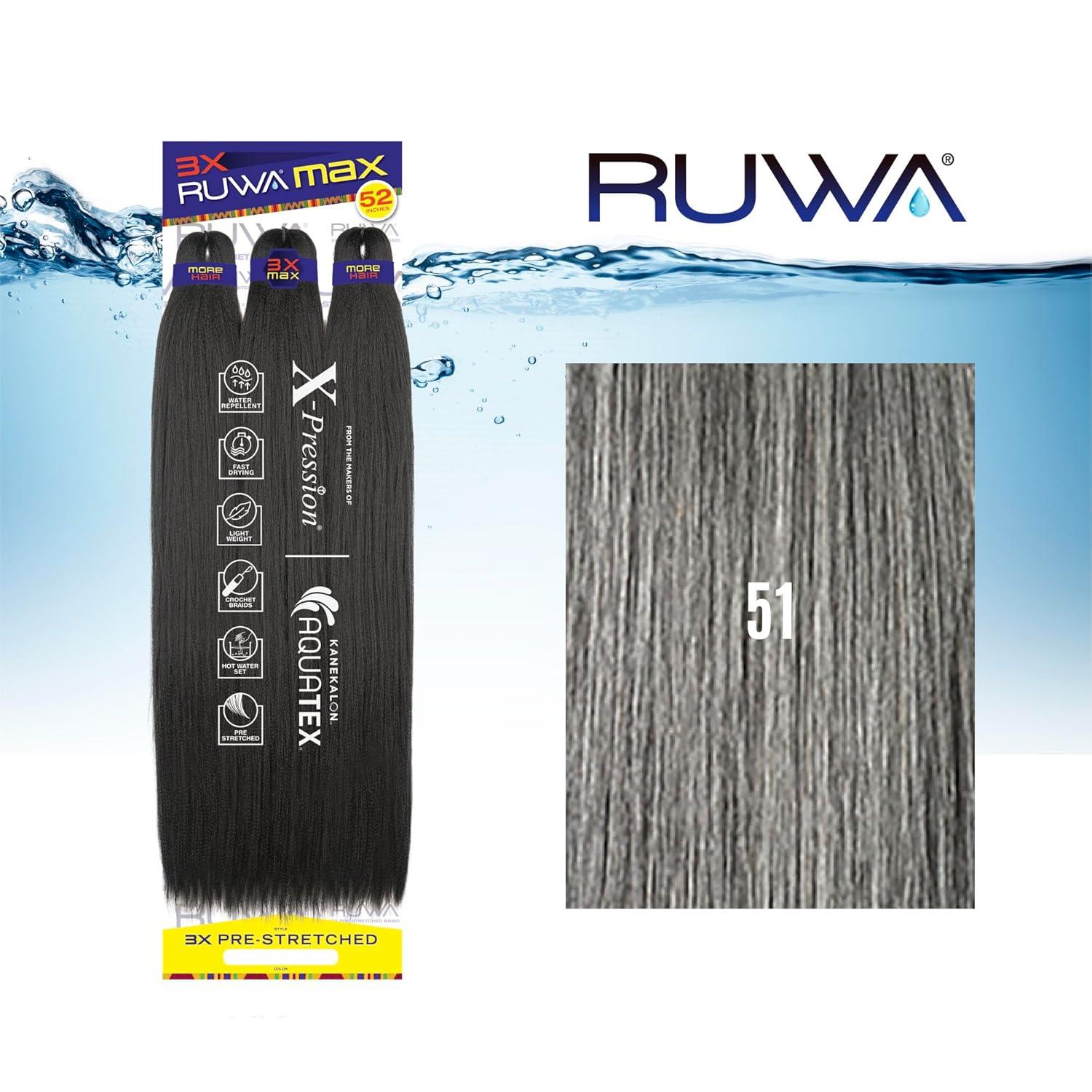imageSensationnel Ruwa Prestretched Braiding Hair 3x Max 52 Inch Water Repellent Kanekalon Fast Dry Synthetic Sports Itch Free 1 Pack 1 JETBLACKM51