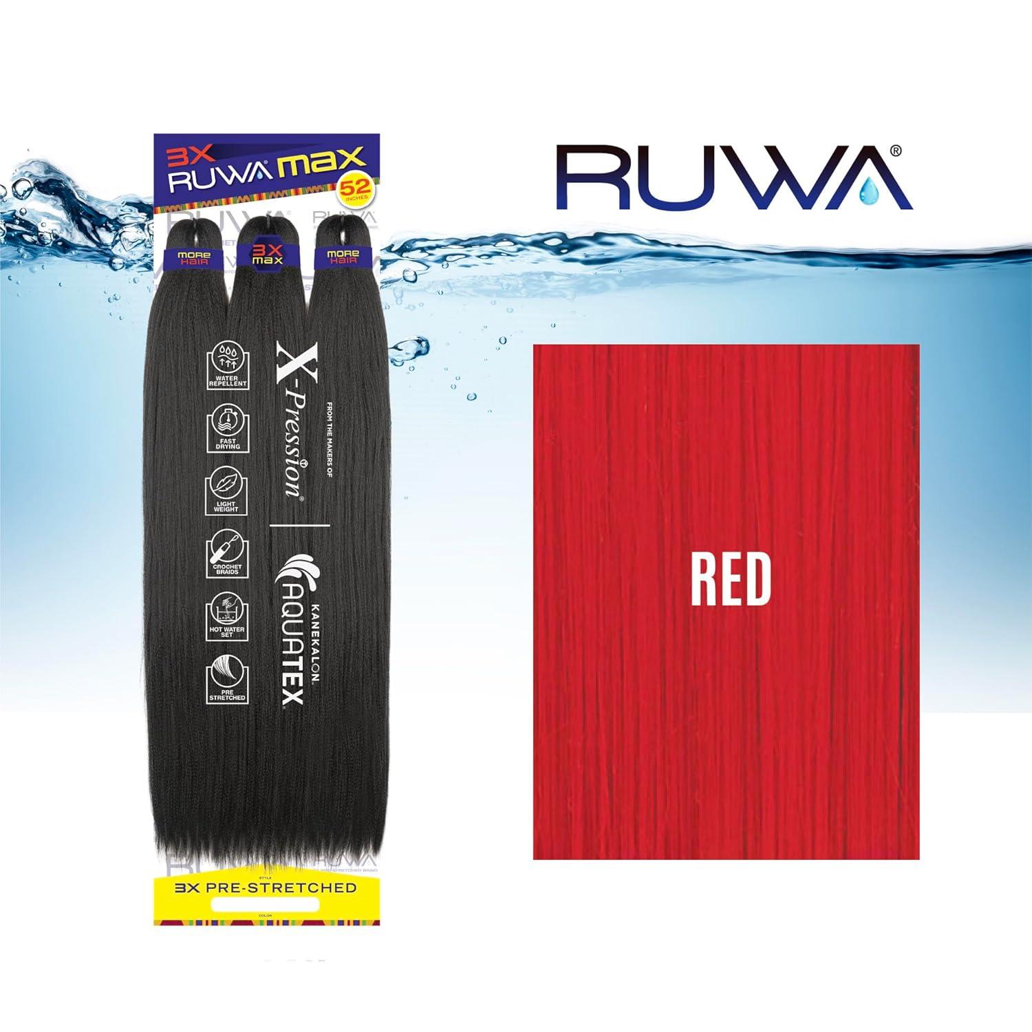 imageSensationnel Ruwa Prestretched Braiding Hair 3x Max 52 Inch Water Repellent Kanekalon Fast Dry Synthetic Sports Itch Free 1 Pack 1 JETBLACKRED
