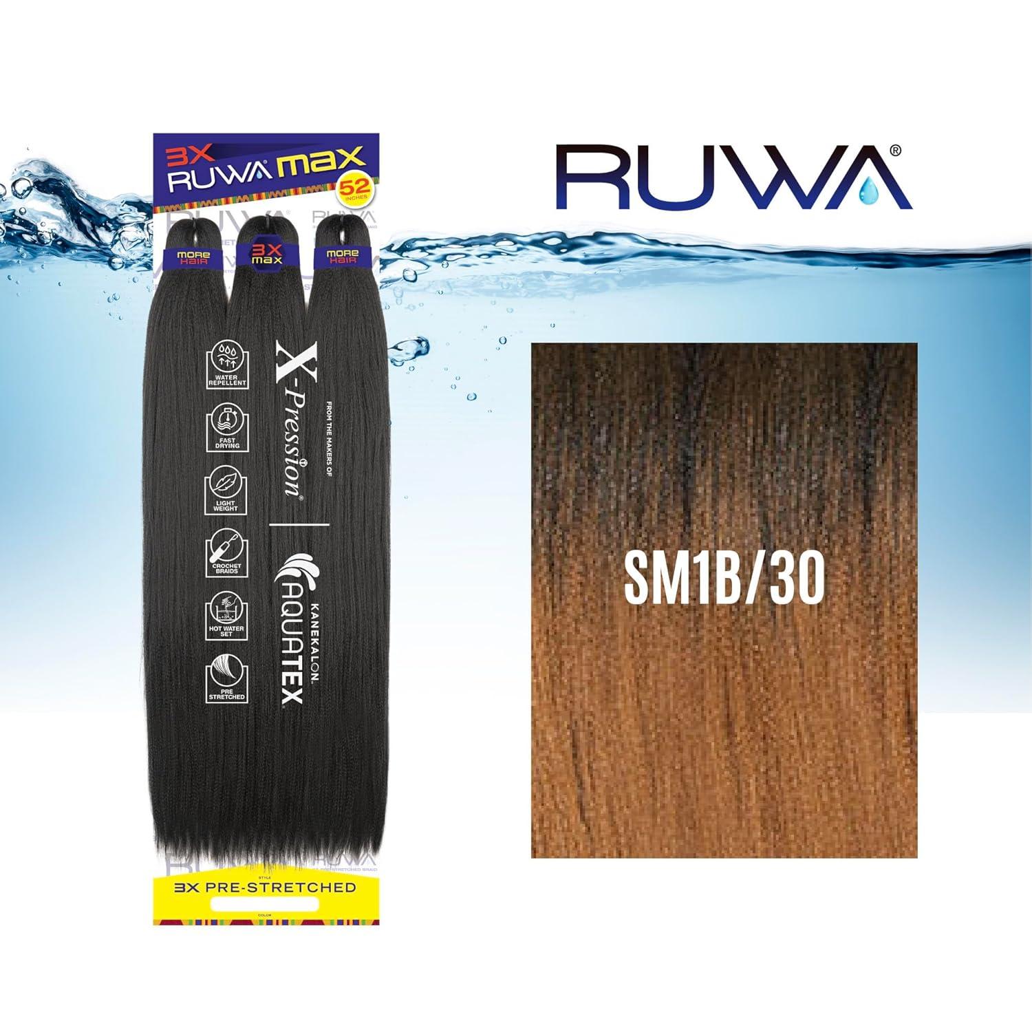 imageSensationnel Ruwa Prestretched Braiding Hair 3x Max 52 Inch Water Repellent Kanekalon Fast Dry Synthetic Sports Itch Free 1 Pack 1 JETBLACKSM1B30