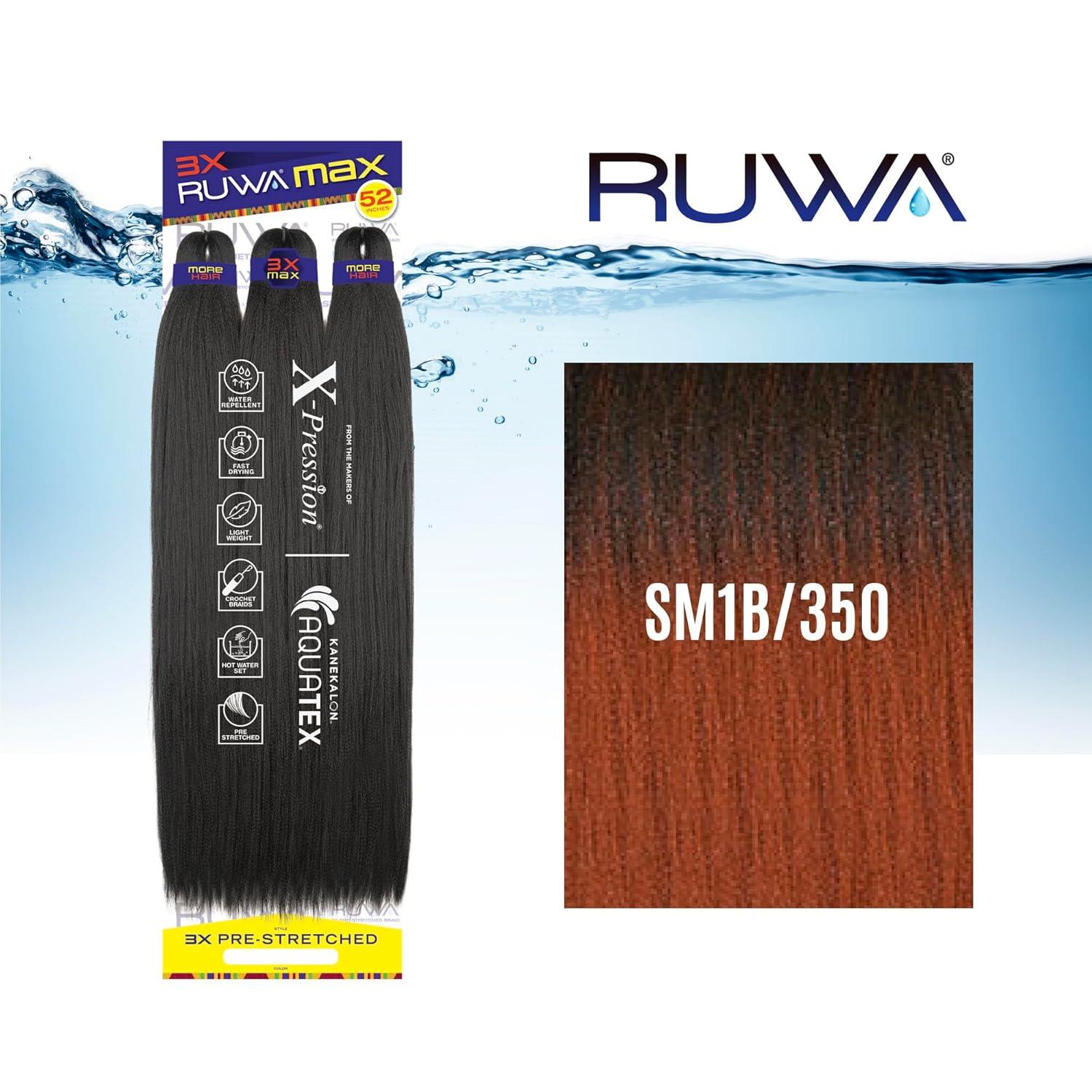 imageSensationnel Ruwa Prestretched Braiding Hair 3x Max 52 Inch Water Repellent Kanekalon Fast Dry Synthetic Sports Itch Free 1 Pack 1 JETBLACKSM1B350