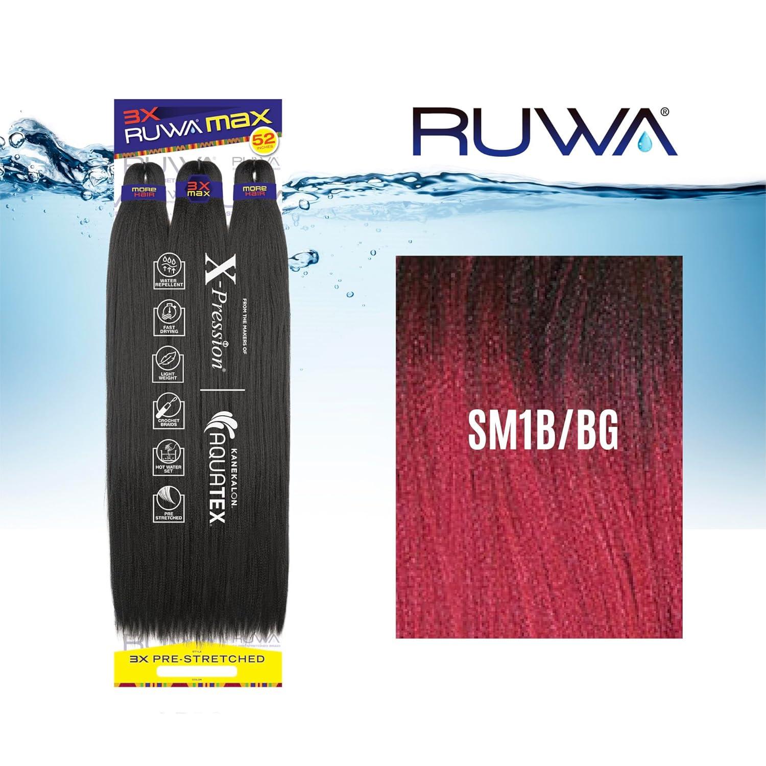imageSensationnel Ruwa Prestretched Braiding Hair 3x Max 52 Inch Water Repellent Kanekalon Fast Dry Synthetic Sports Itch Free 1 Pack 1 JETBLACKSM1BBG
