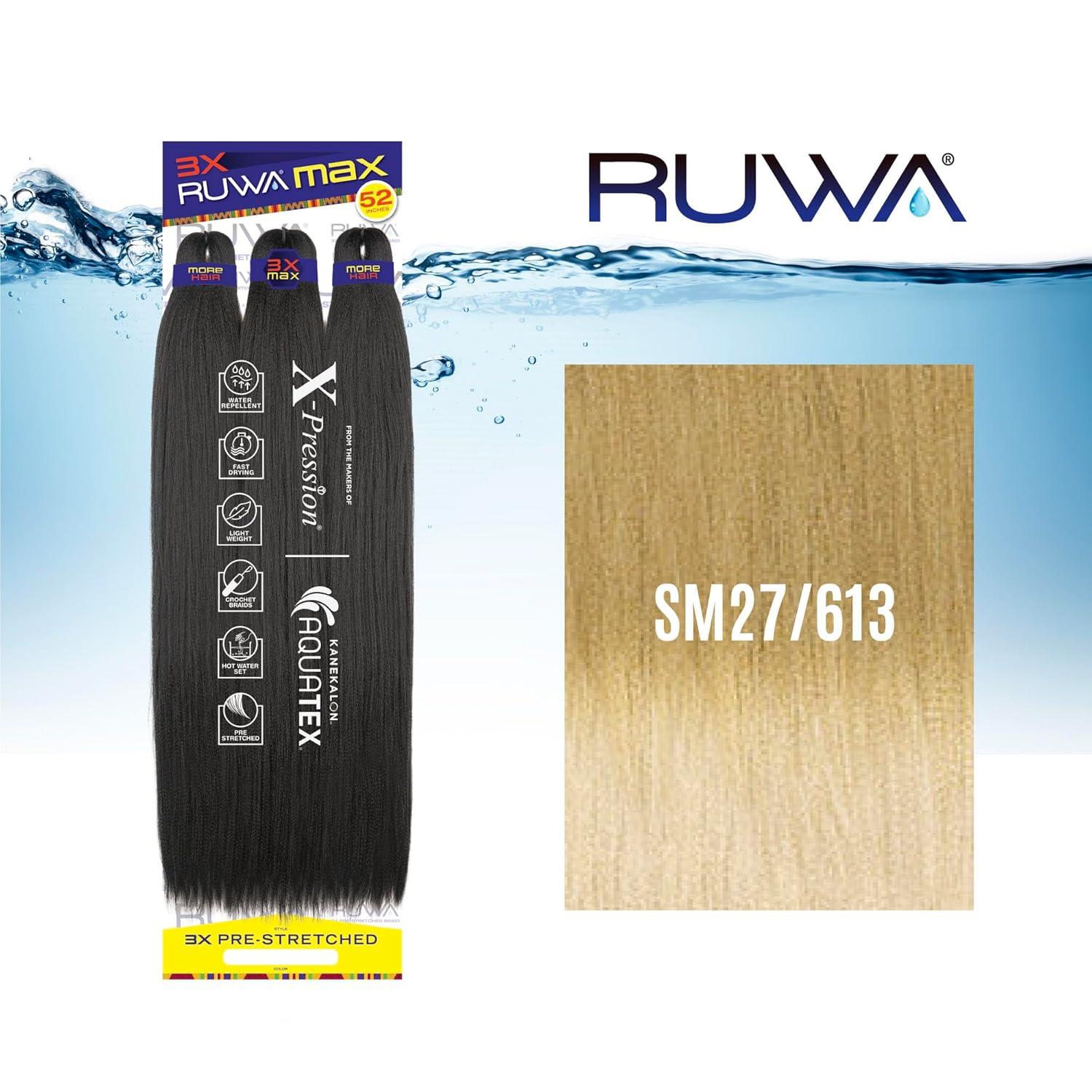 imageSensationnel Ruwa Prestretched Braiding Hair 3x Max 52 Inch Water Repellent Kanekalon Fast Dry Synthetic Sports Itch Free 1 Pack 1 JETBLACKSM27613