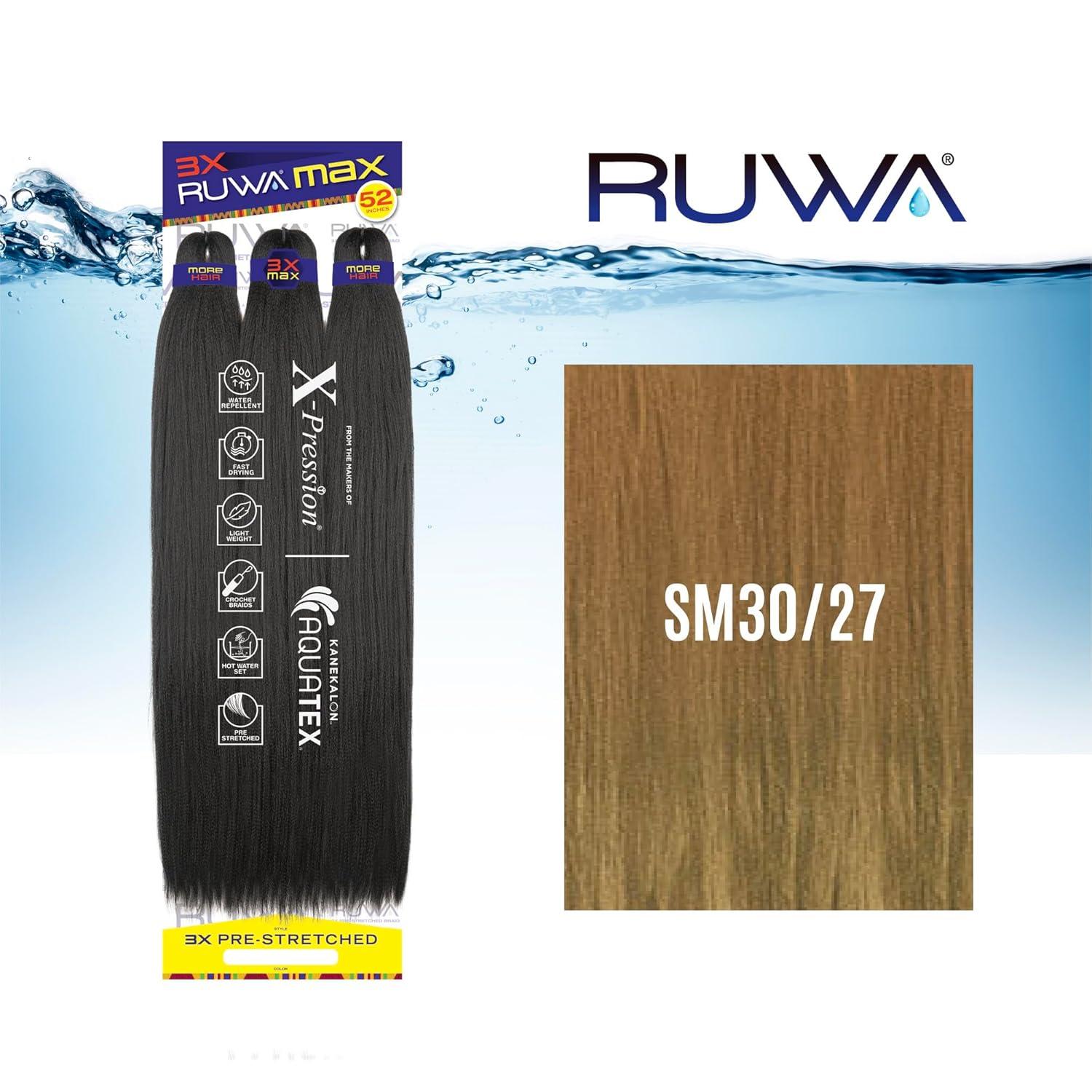 imageSensationnel Ruwa Prestretched Braiding Hair 3x Max 52 Inch Water Repellent Kanekalon Fast Dry Synthetic Sports Itch Free 1 Pack 1 JETBLACKSM3027