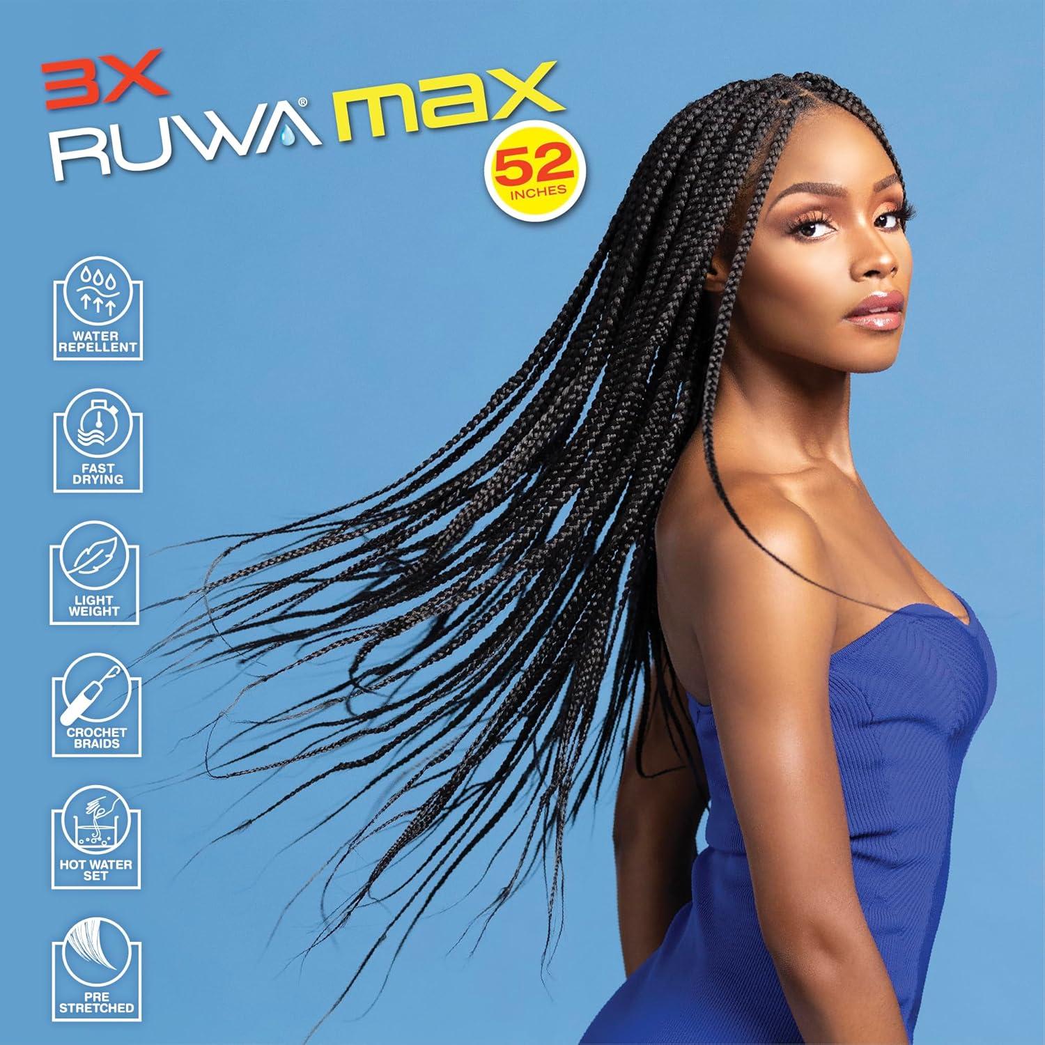 imageSensationnel Ruwa Prestretched Braiding Hair 3x Max 52 Inch Water Repellent Kanekalon Fast Dry Synthetic Sports Itch Free 1 Pack 1 JETBLACKSM3027