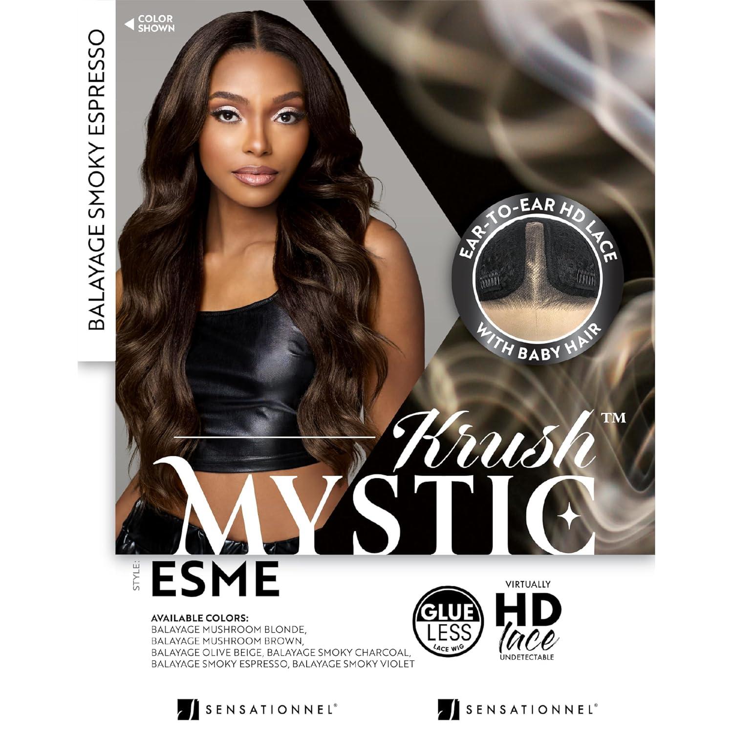 imageSensationnel Shearmuse Mystic Krush Lace Wig Esme Glueless Synthetic Preplucked Hairline Deep Laceparting Hand Tied BALAYAGEMUSHROOMBLONDEBALAYAGESMOKYESPRESSO
