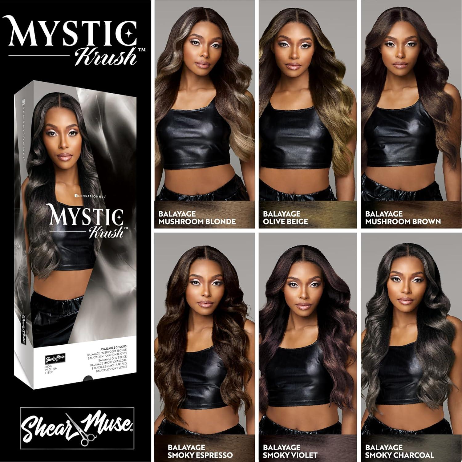 imageSensationnel Shearmuse Mystic Krush Lace Wig Esme Glueless Synthetic Preplucked Hairline Deep Laceparting Hand Tied BALAYAGEMUSHROOMBLONDEBALAYAGESMOKYCHARCOAL