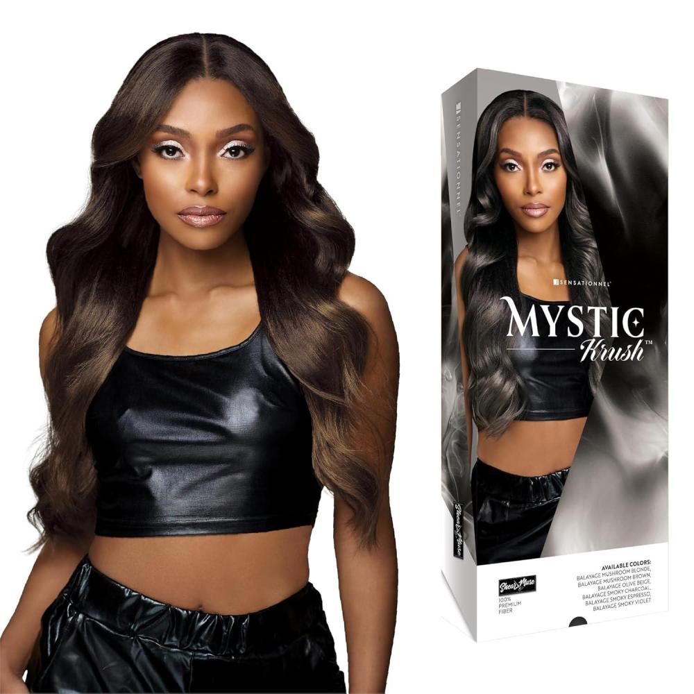 imageSensationnel Shearmuse Mystic Krush Lace Wig Esme Glueless Synthetic Preplucked Hairline Deep Laceparting Hand Tied BALAYAGEMUSHROOMBLONDEBALAYAGEMUSHROOMBROWN