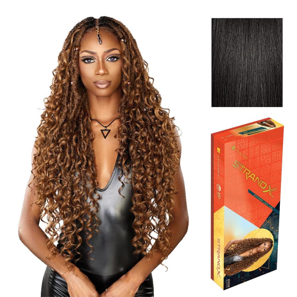 imageSensationnel Strand X Full Braided Lacewig Unit 4 Hand Tied Boho Braid Style Kanekalon HD Glueless Wig 1 JETBLACK1B OFFBLACK