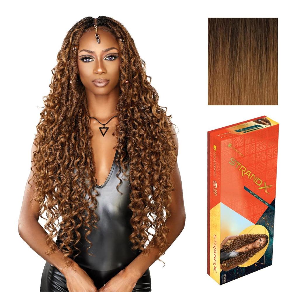 imageSensationnel Strand X Full Braided Lacewig Unit 4 Hand Tied Boho Braid Style Kanekalon HD Glueless Wig 1 JETBLACKT230