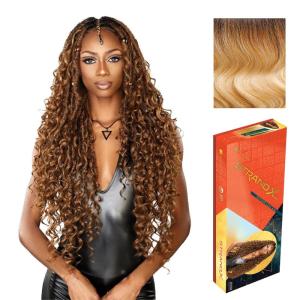 Sensationnel Strand X Full Braided Lacewig – Unit 4 Hand Tied Boho Braid Style Kanekalon HD Glueless Wig (1 JETBLACK)(T4/27/613)