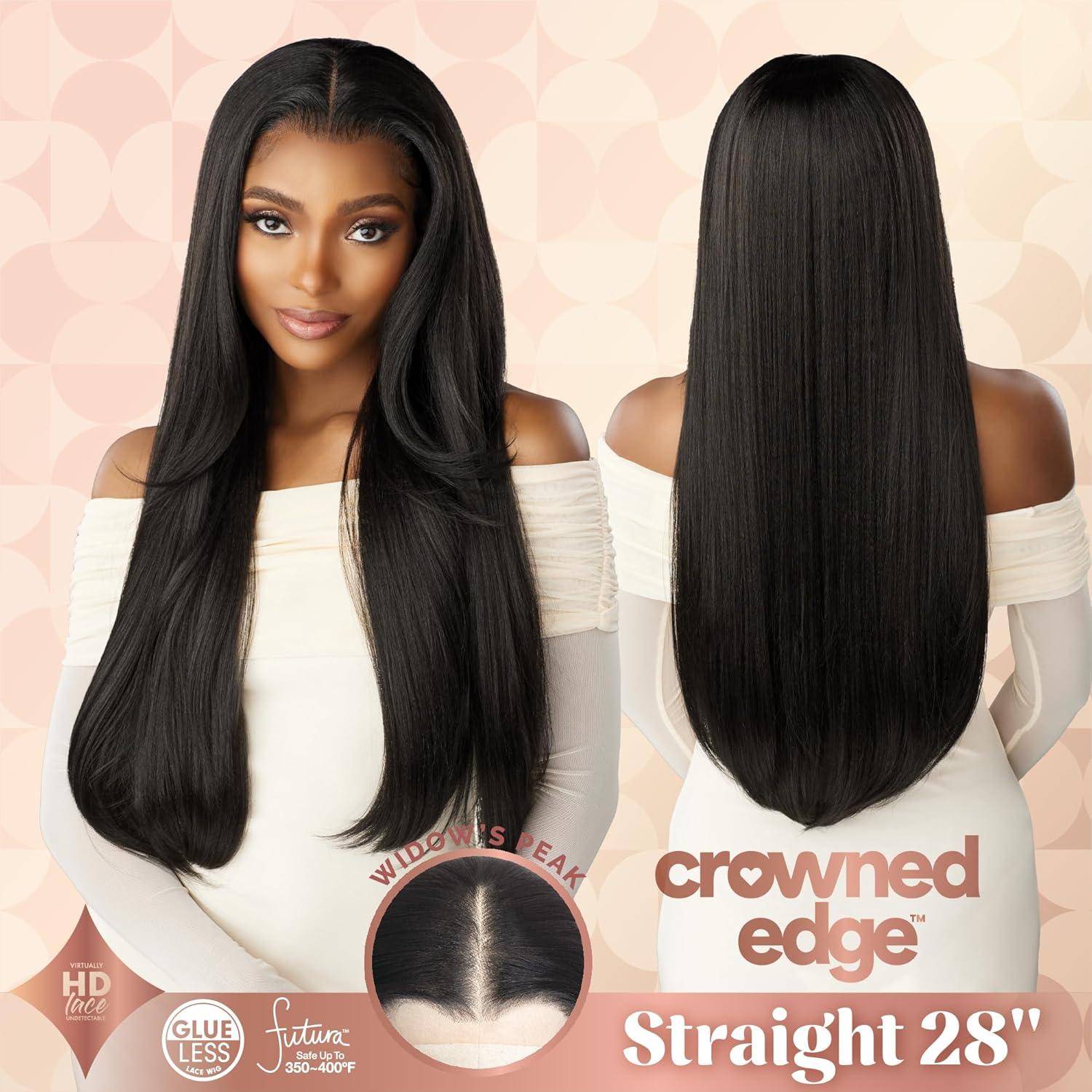 imageSensationnel Crowned Edge Widows Peak Lacewig Straight 28 Inch Glueless 13x5 HD Lace Frontal Synthetic Wig with Preplucked Preshaped Hairline 1 JETBLACK1 JETBLACK