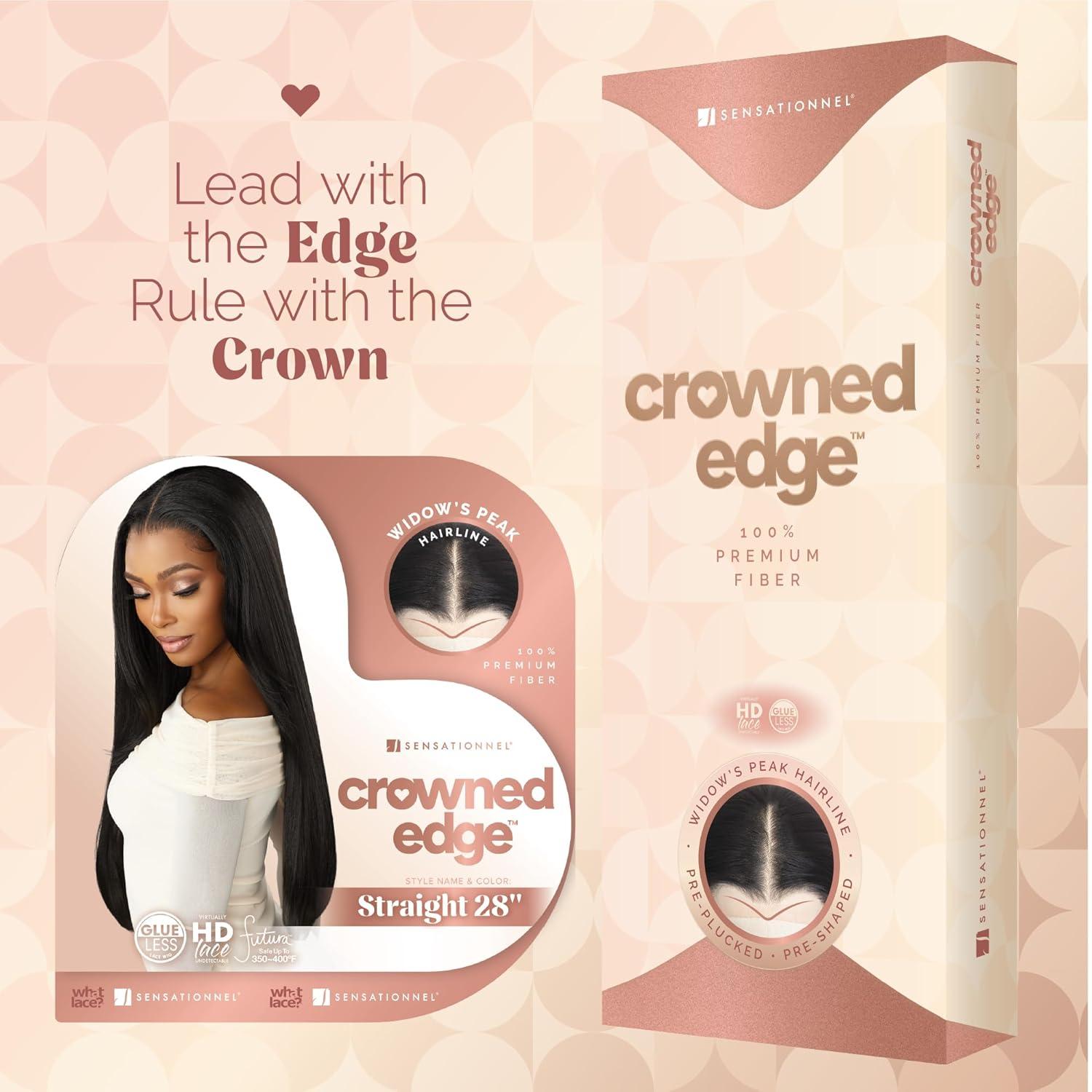 imageSensationnel Crowned Edge Widows Peak Lacewig Straight 28 Inch Glueless 13x5 HD Lace Frontal Synthetic Wig with Preplucked Preshaped Hairline 1 JETBLACK1 JETBLACK