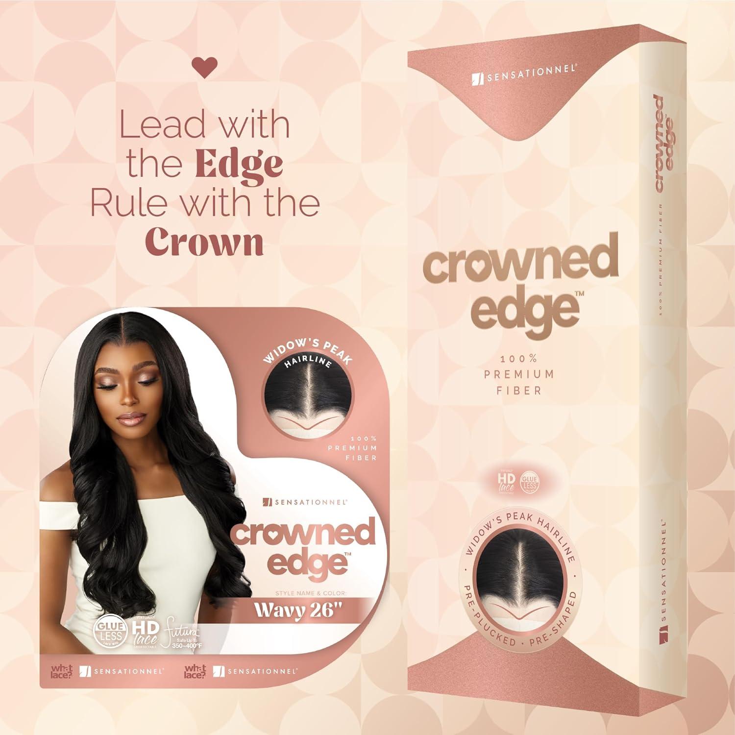 imageSensationnel Crowned Edge Widows Peak Lacewig Wavy 26 Inch Glueless 13x5 HD Lace Frontal Synthetic Wig with Preplucked Preshaped Hairline 1 JETBLACKBEIGEBLONDE