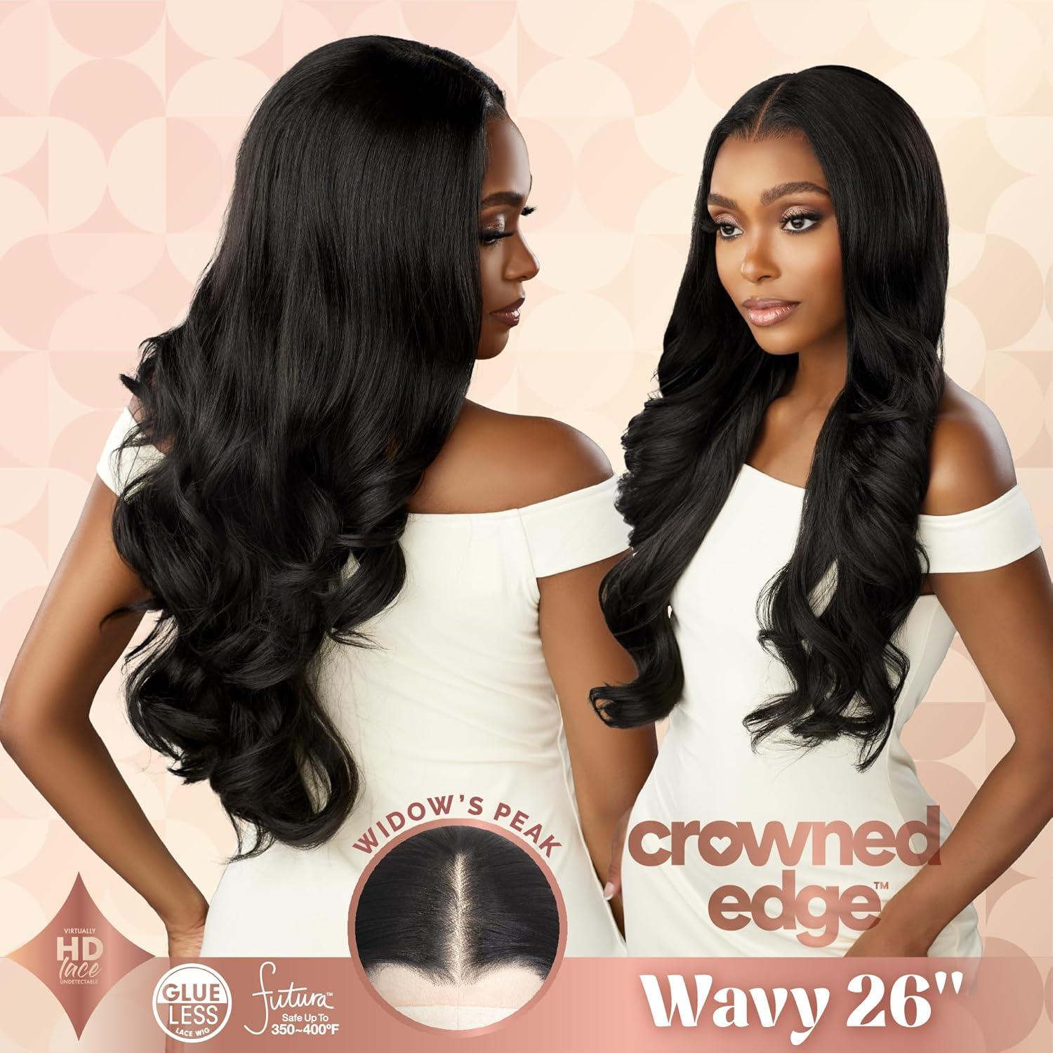 imageSensationnel Crowned Edge Widows Peak Lacewig Wavy 26 Inch Glueless 13x5 HD Lace Frontal Synthetic Wig with Preplucked Preshaped Hairline 1 JETBLACKVANILLABLONDE