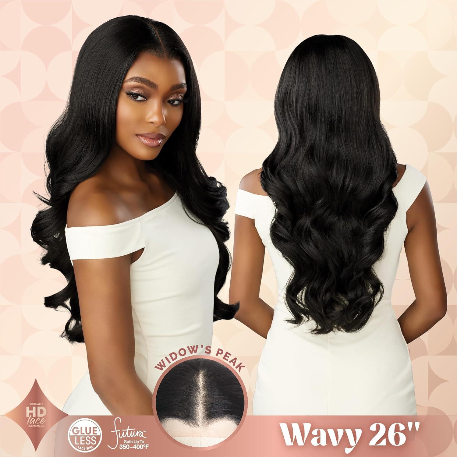 imageSensationnel Crowned Edge Widows Peak Lacewig Wavy 26 Inch Glueless 13x5 HD Lace Frontal Synthetic Wig with Preplucked Preshaped Hairline 1 JETBLACKVANILLABLONDE