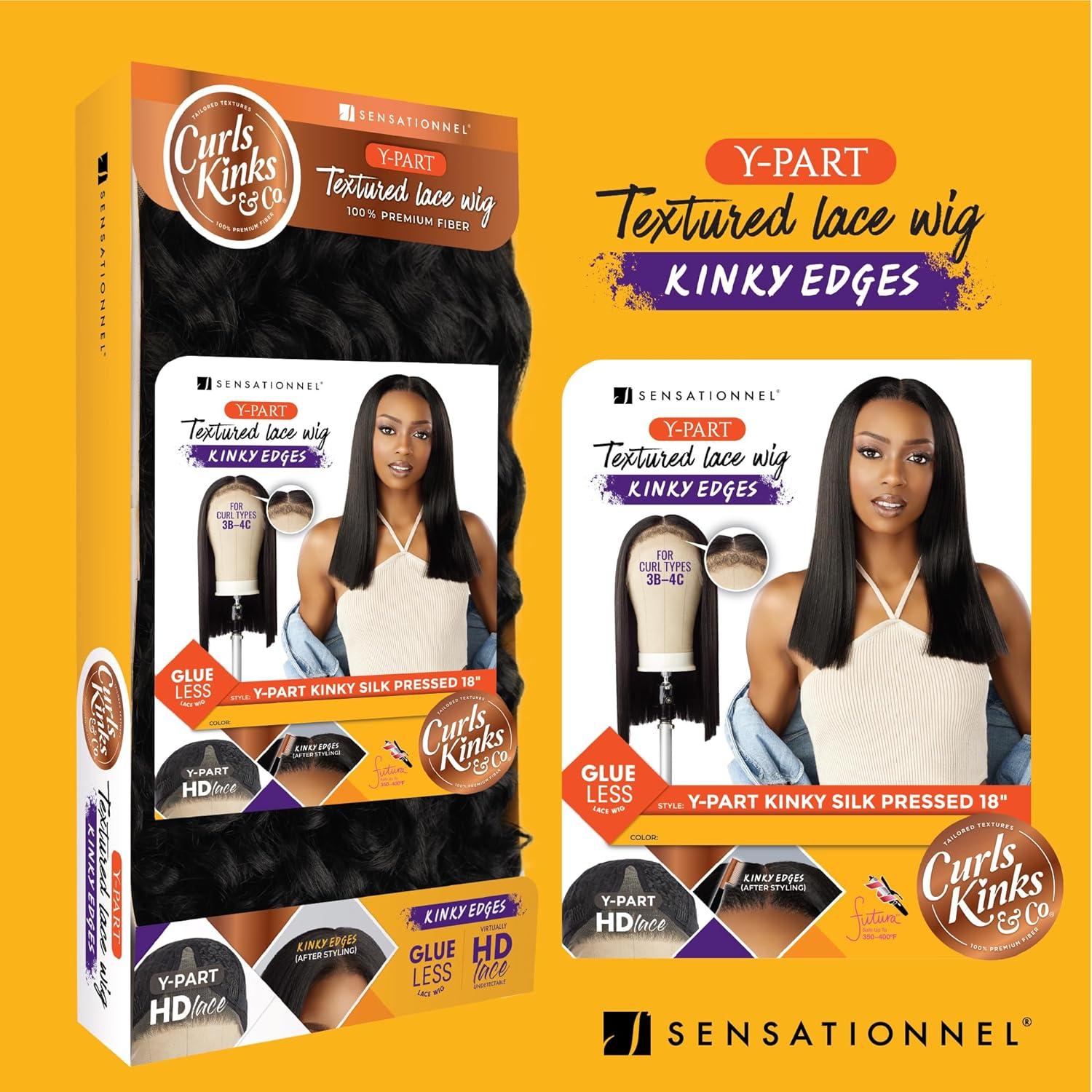 imageSensationnel Curls Kinksandco Kinkyedges Wig Kinky Silk Pressed 18 Inch Y Part Lace Natural Kinkytexture Edged Hairline for Natural 3C to 4C Hair Textures 1 JETBLACK1 JETBLACK