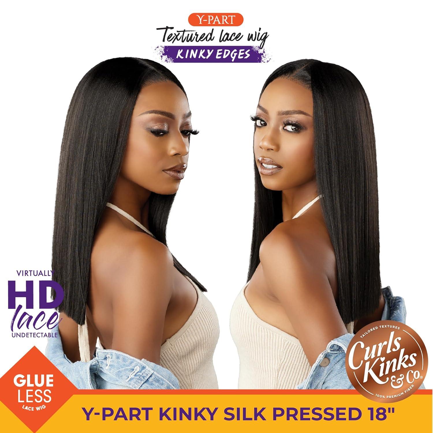 imageSensationnel Curls Kinksandco Kinkyedges Wig Kinky Silk Pressed 18 Inch Y Part Lace Natural Kinkytexture Edged Hairline for Natural 3C to 4C Hair Textures 1 JETBLACK1B OFFBLACK