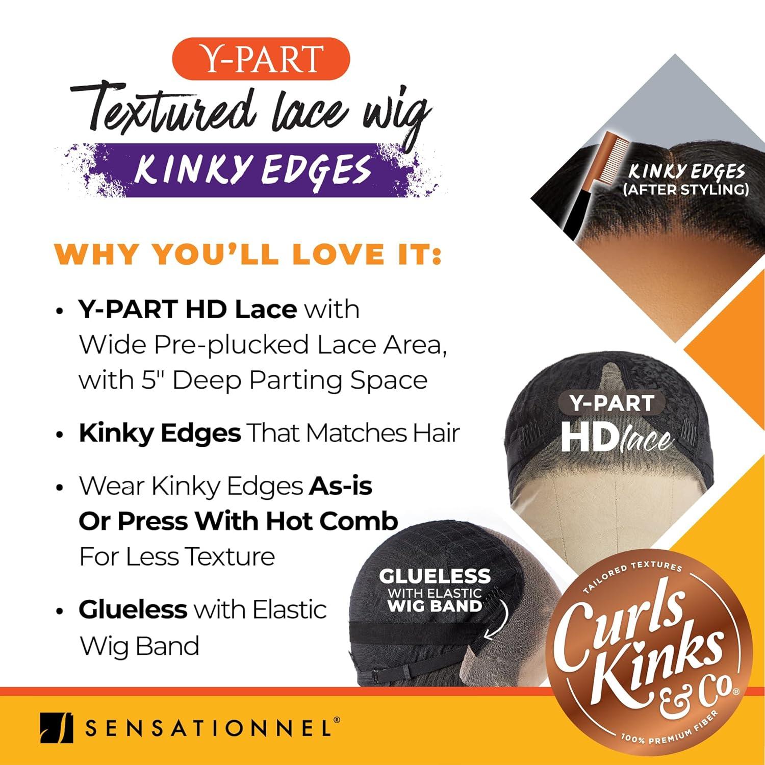imageSensationnel Curls Kinksandco Kinkyedges Wig Kinky Silk Pressed 18 Inch Y Part Lace Natural Kinkytexture Edged Hairline for Natural 3C to 4C Hair Textures 1 JETBLACK1 JETBLACK