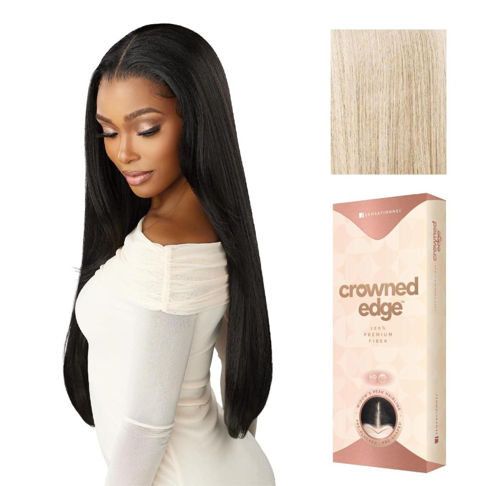 imageSensationnel Crowned Edge Widows Peak Lacewig Straight 28 Inch Glueless 13x5 HD Lace Frontal Synthetic Wig with Preplucked Preshaped Hairline 1 JETBLACKVANILLABLONDE